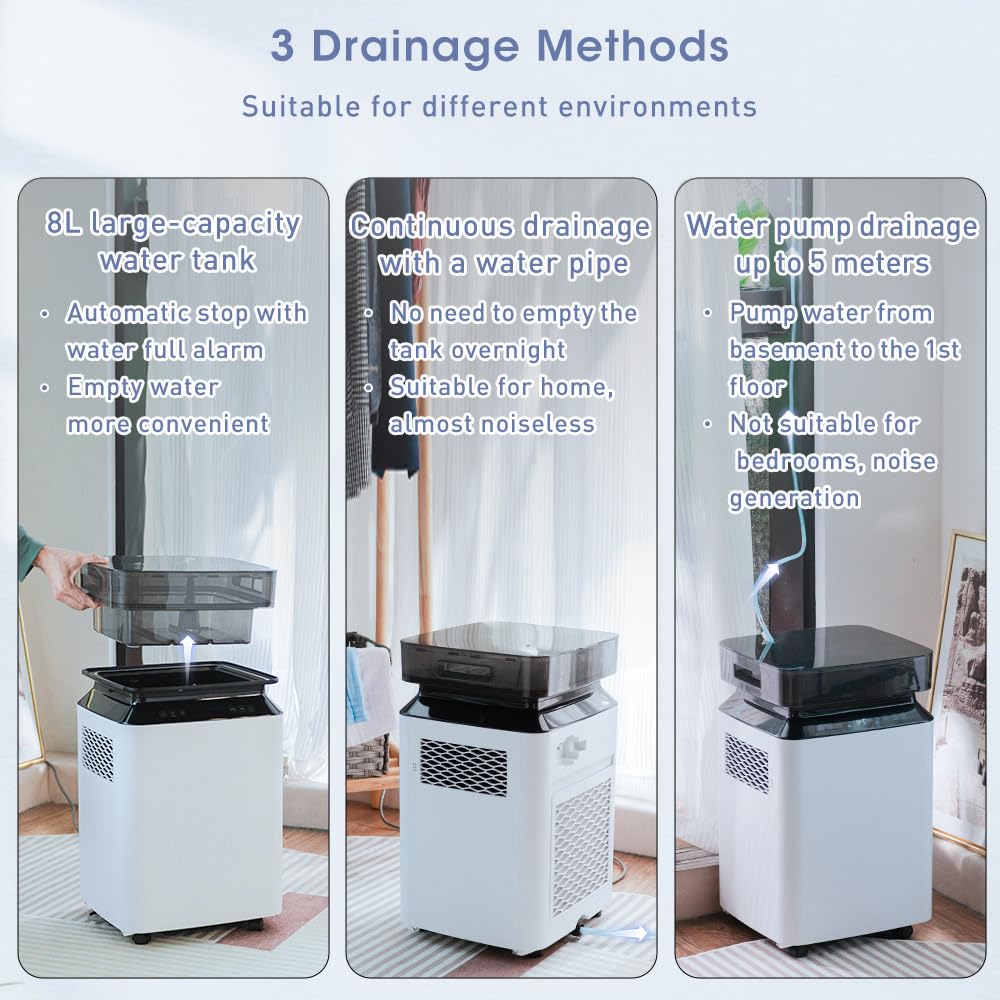 Katenpo Deumidificatore Industriale Professionale Elettrico: 80L/24h per Grandi Ambienti 170㎡Pompa Scarico Continuo Antimuffa Portatile con Ruote per Casa/Bagno/Ufficio/Garage/Cantina/Stanza/Armadio