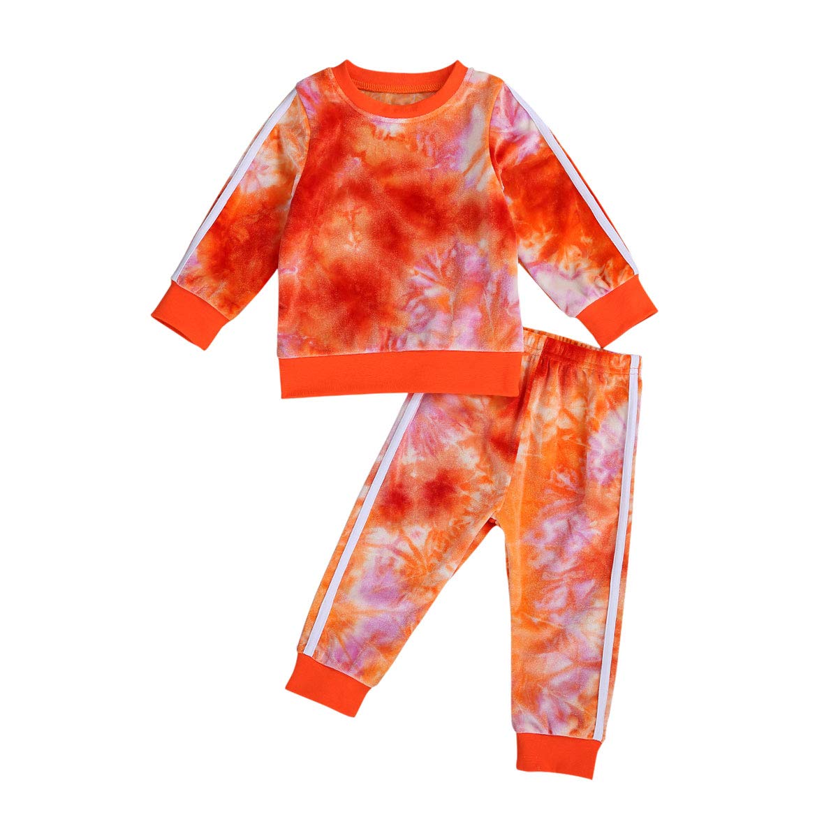 1-6Y Toddler Baby Tie Dye Outfits Kids Hoodie Top Shirt+Sweatpants Velvet Tracksuit 2 PCS Set