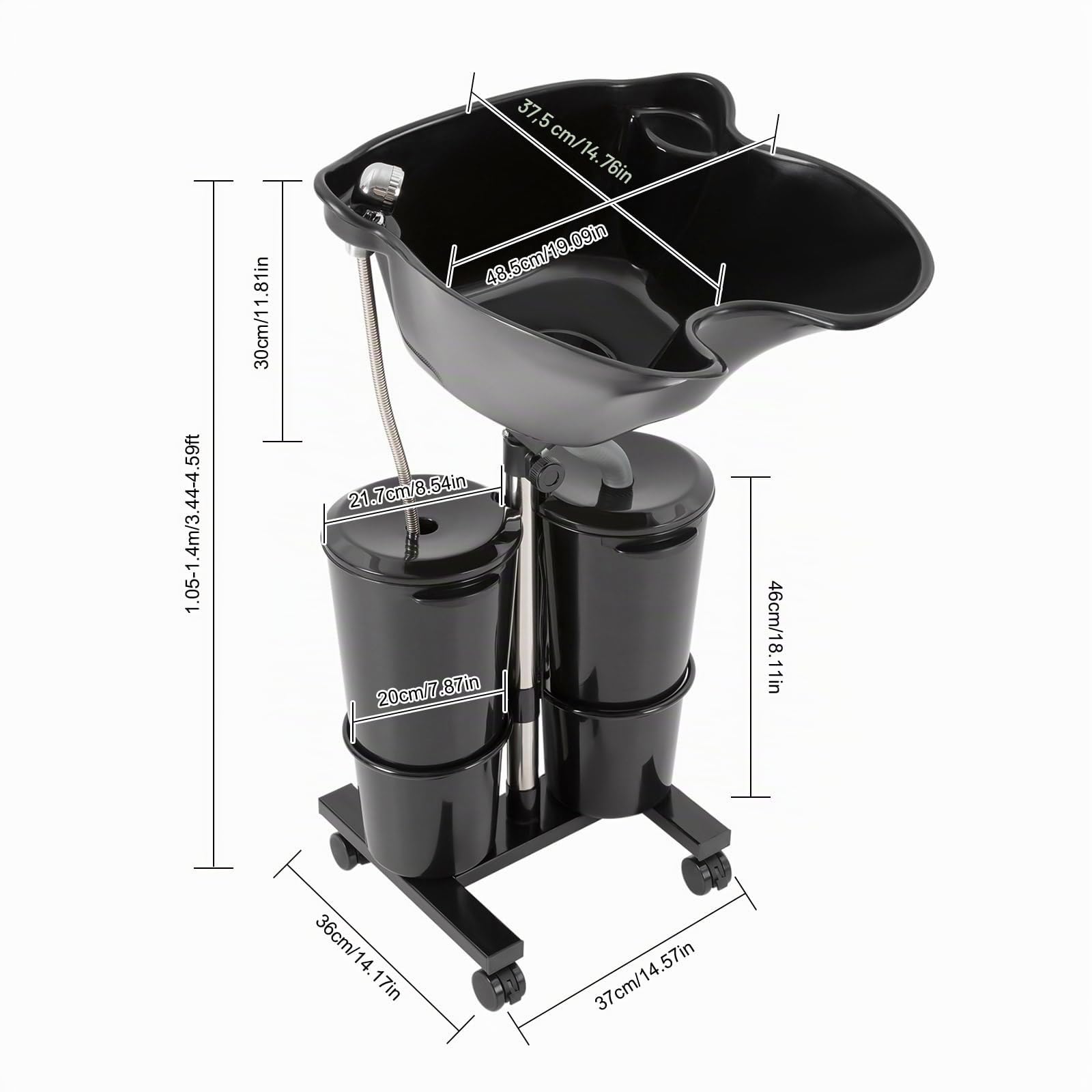 Lavabo móvil de peluquería Lavabo portátil de lavado hacia atrás Salón de peluquería Lavado Lavabo de champú moderno Polipropileno Independiente 48,5 cm x 37,5 cm x 30 cm