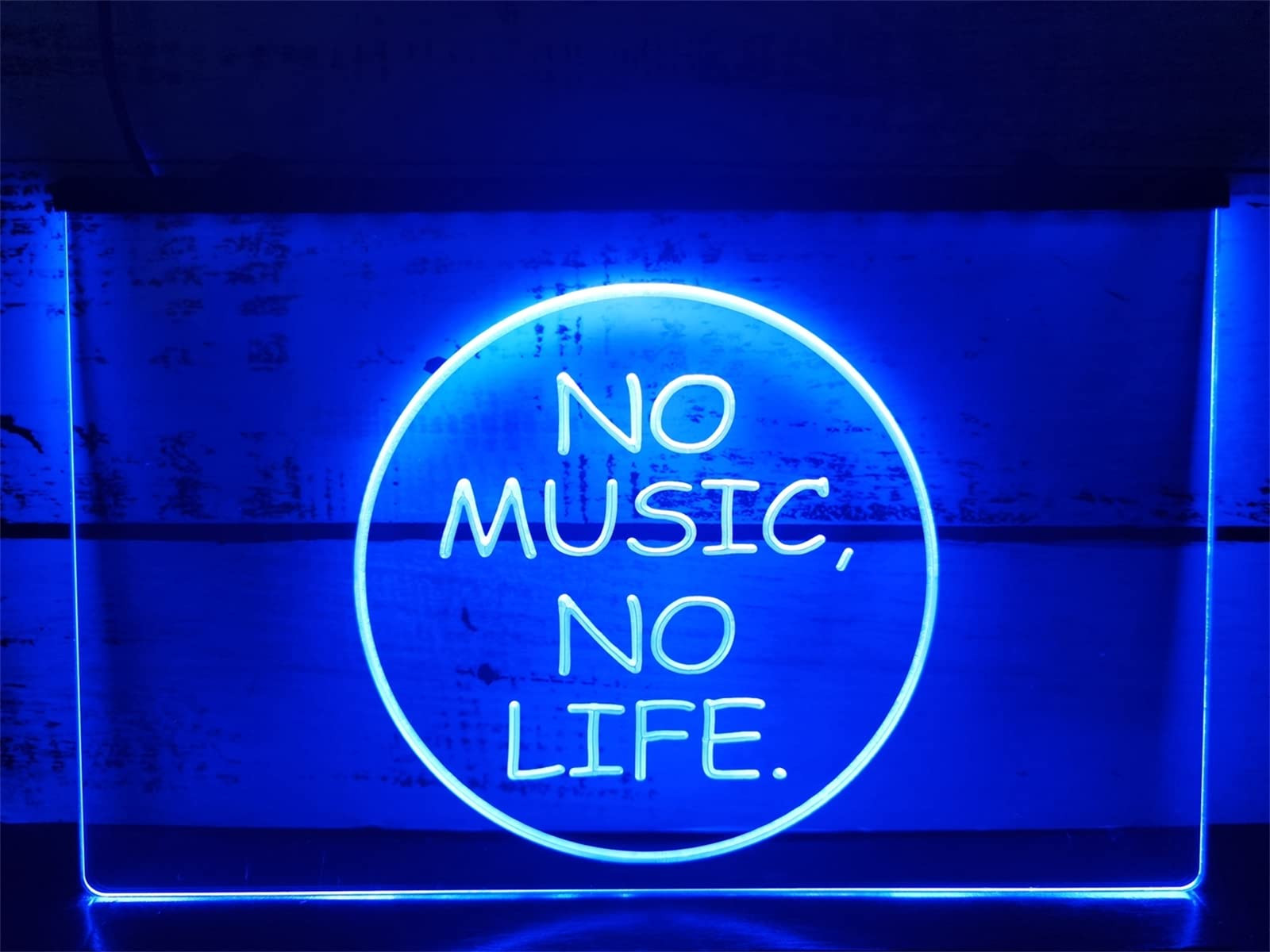 No music no life Insegna al neon a LED, luci al neon incise 3D USB personalizzate con dimmer, per musica dal vivo party bar negozio di chitarre appeso a parete decorativo dimmerabile,Blu,40x30cm
