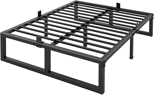 Base de cama King de 14 pulgadas de alto, plataforma de metal de 3500 libras, base de colchón con soporte de listones de acero, no necesita somier,