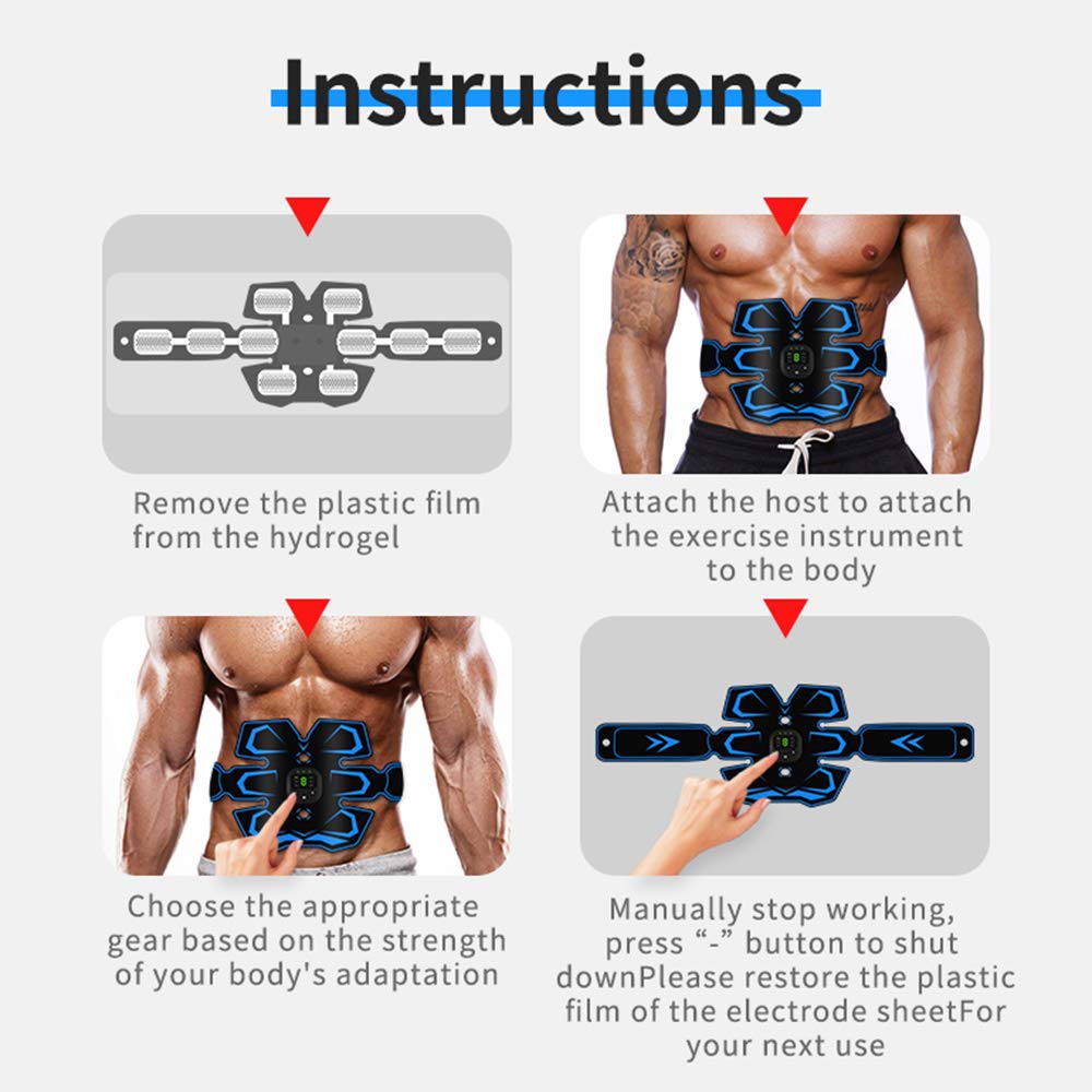 Estimulador de músculos abdominales, entrenador de masajeador eléctrico inteligente corporal EMS, máquina de ejercicios con cinturón estimulador ABS digital para abdomen,A