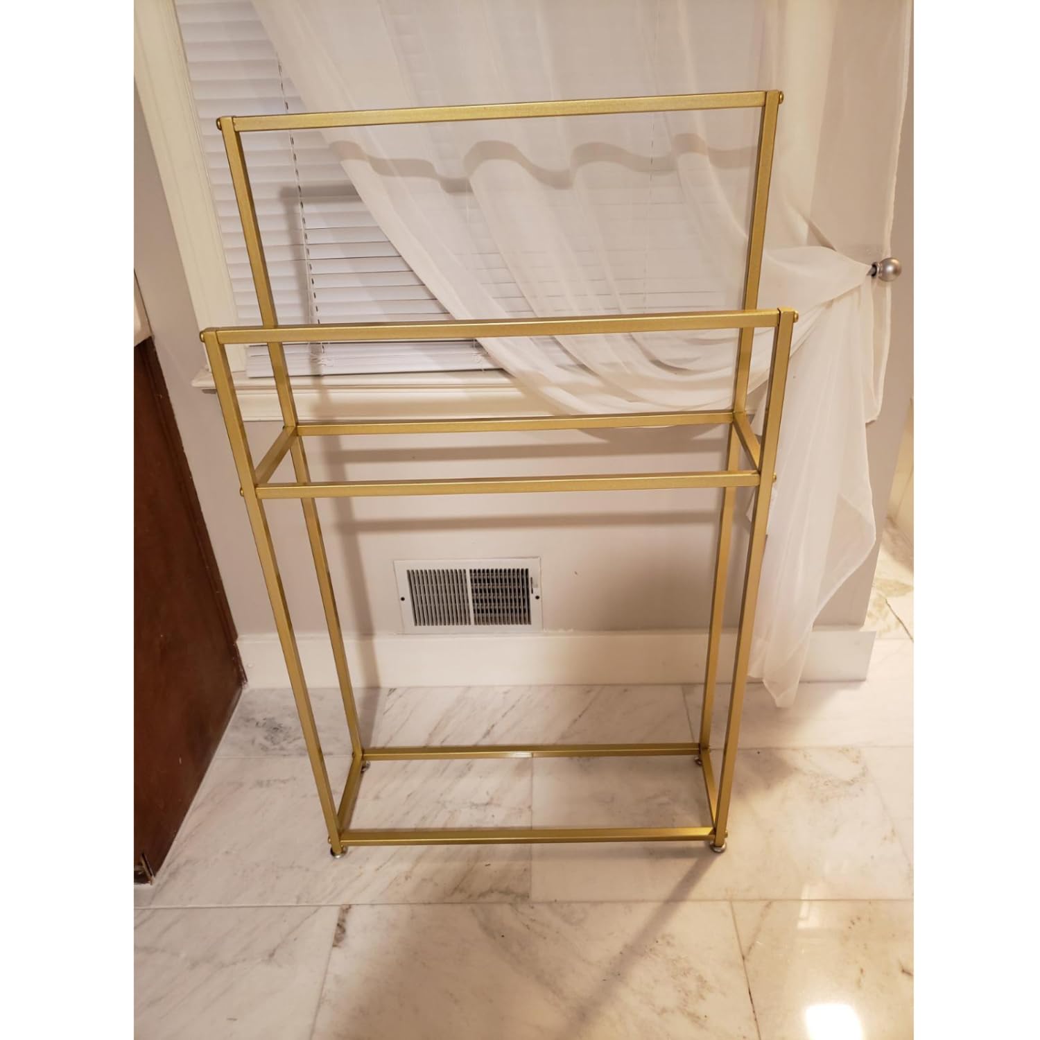 Porta Toallas Baño de Pie, Toallero Independiente Dorado, Soporte para Toallas con 2 Barras, Alto Escalera Toallero de Metal para Toallas, Mantas, Salidas (Gold, 75x20x110 cm)