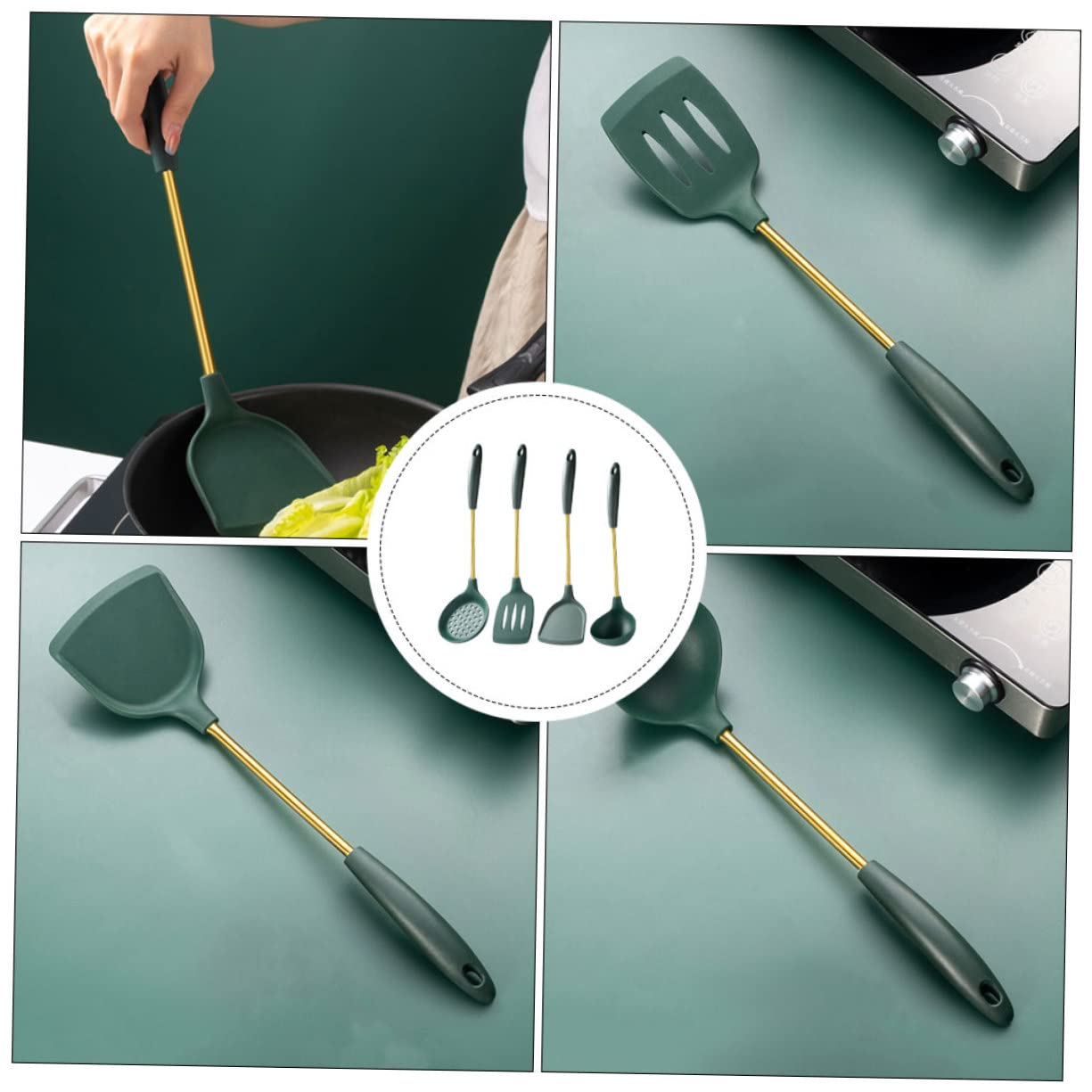 LIFKOME Utensilios De Cocina Espátula y Cuchara Resistentes Al Calor Antiadherentes