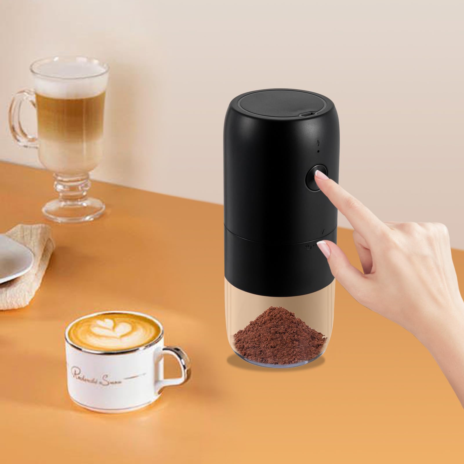 Moulin à café électrique rechargeable par USB avec broyeur conique en céramique | grossièreté réglable | Moulin à café expresso portable rechargeable 30 g pour haricots et épices (noir)