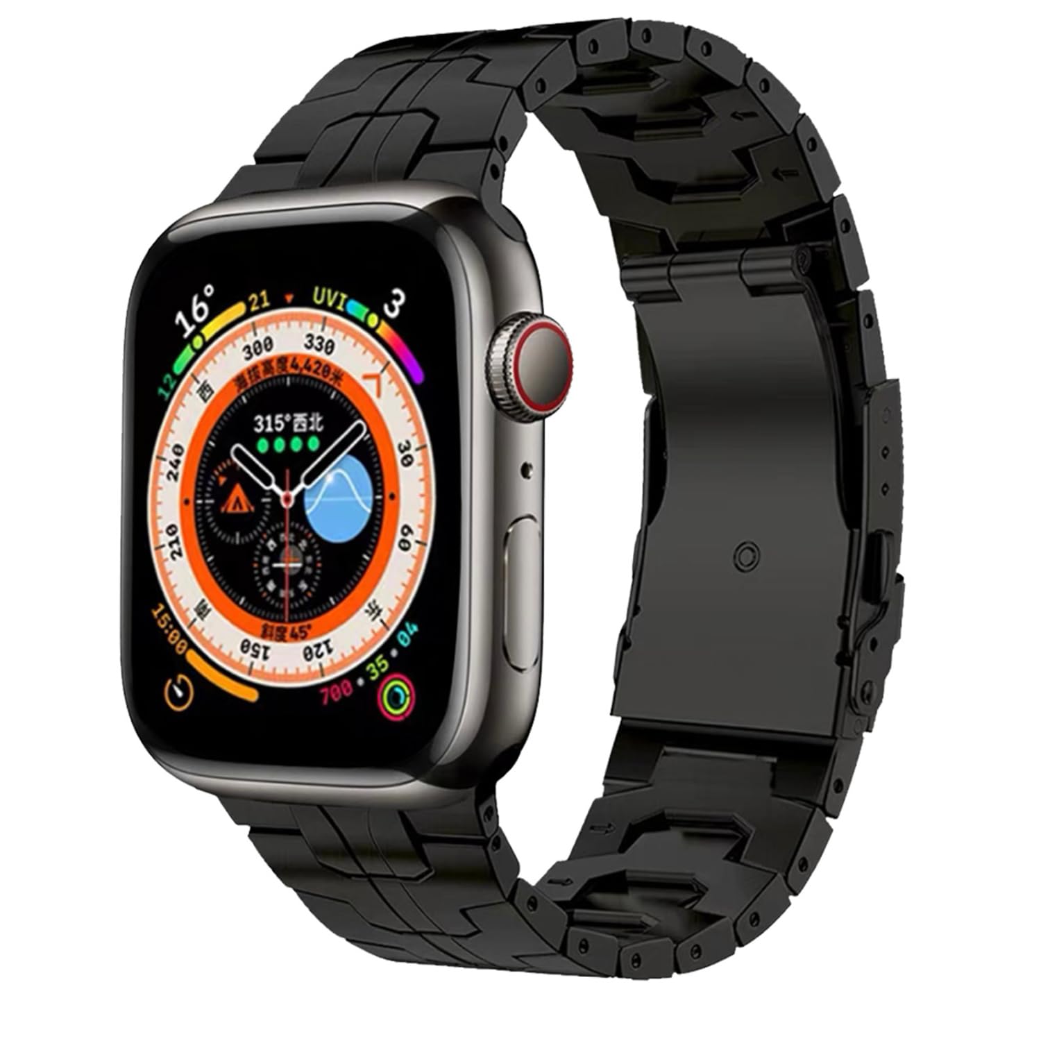 Pure Titanium Midline Metal Watch Band Compatible with Apple Watch Series Ultra 2 | 9 | 8 Ultra | 8 | 7 | 6 | 5 | SE 49/45/44/42 mm, Double Button Clasp Design for iWatch