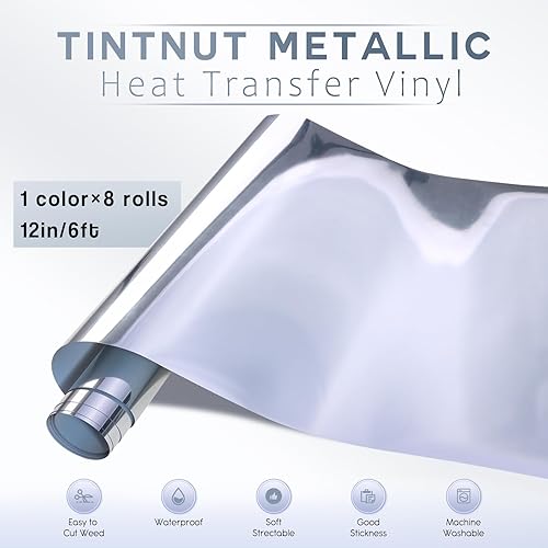 Miniatura 2 de Tintnut Rollo de vinilo de transferencia de calor gris metálico de 12 pulgadas x 6 pies, vinilo holográfico para planchar en camisetas, compatible