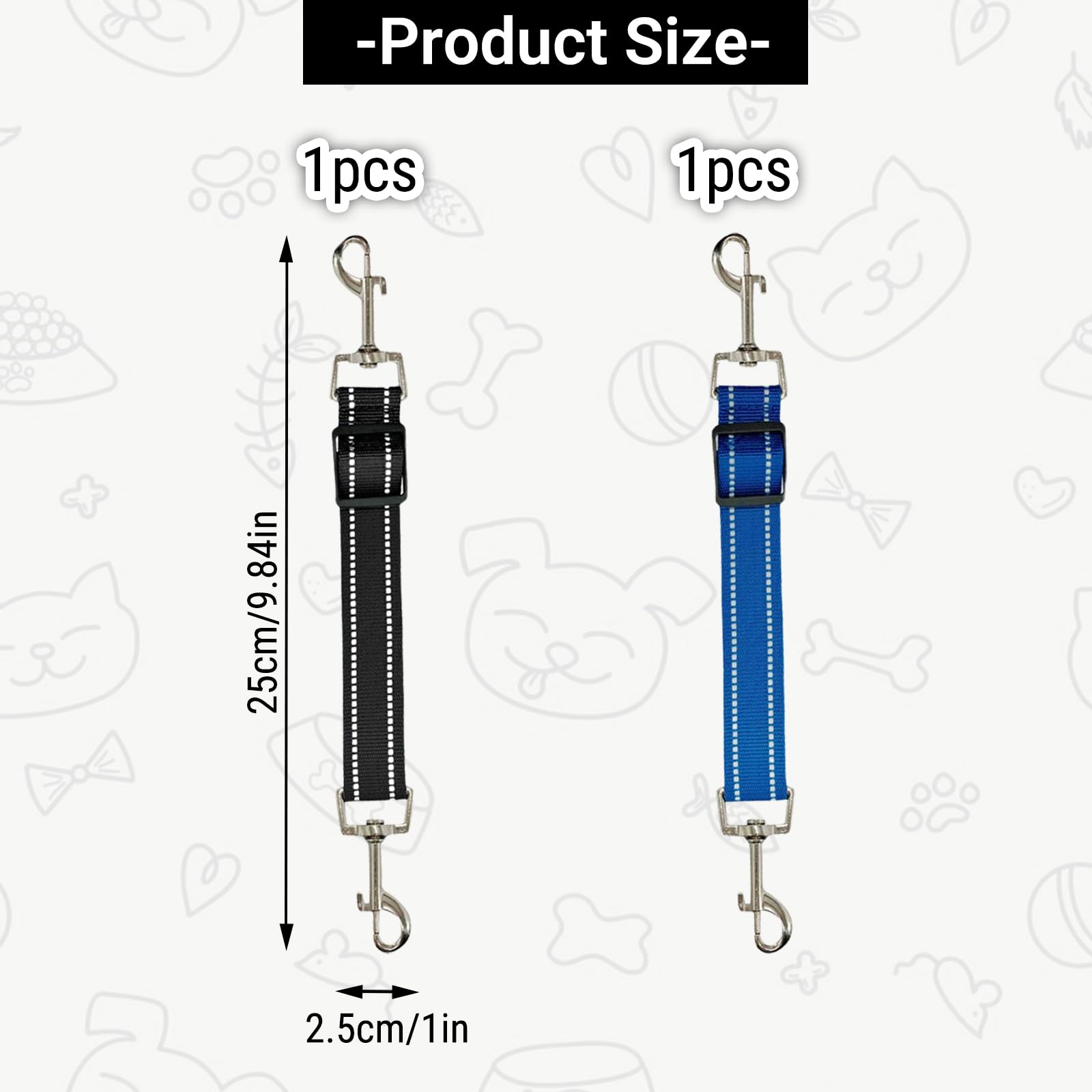 Lot de 2 Clips de Collier pour Chien en Nylon Réfléchissant - Collier de Secours Réglable de Sécurité pour Animal Domestique - Fermoir à Double Extrémité pour Chiens et Chiots (Noir, Bleu)