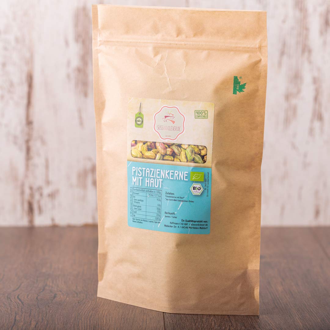 süssundclever.de® Pistazien mit Haut Bio | 250 g | aus Spanien | Premium Qualität | plastikfrei abgepackt in ökologisch-nachhaltiger Bio-Verpackung