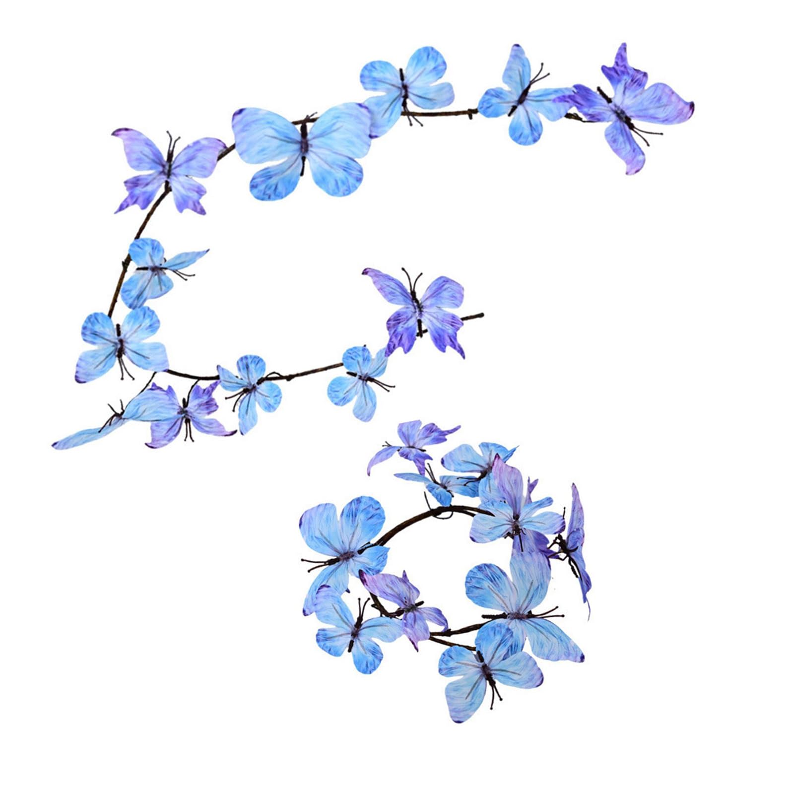 Jazuaiao Of 2 Gradual Color Changing Butterfly Vine Wreaths Blossomy Wreath Set for Home Party Wedding Decors Realistic Silk Fabric Wreath