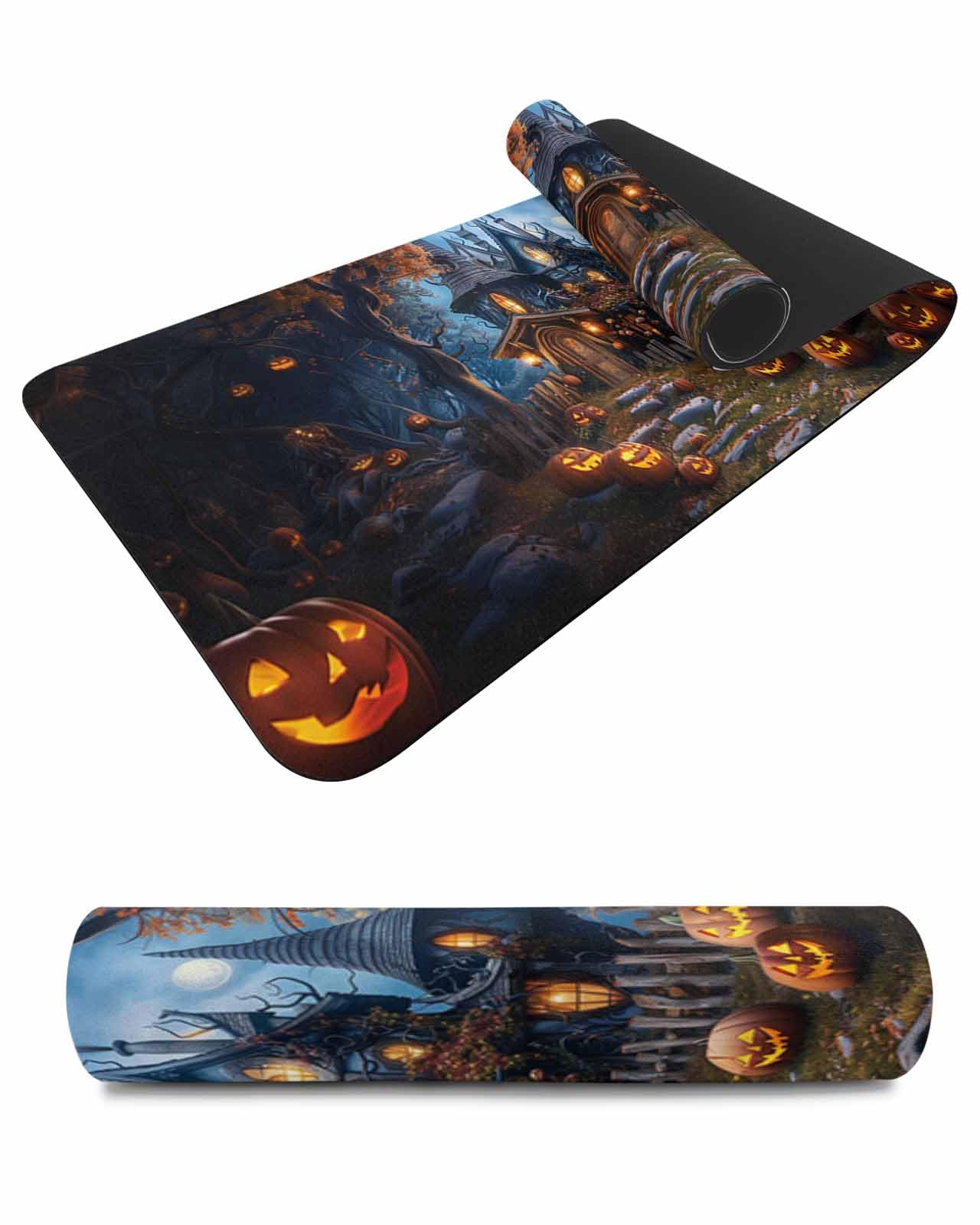 Debedcor Heat Proof Table Pads Waterproof Decorative, Happy Halloween Non-Slip Table Countertop Protector, Vintage Castle Pumpkin Moonlight Insulation Mat for Kitchen Room, 40 x 12 Inches