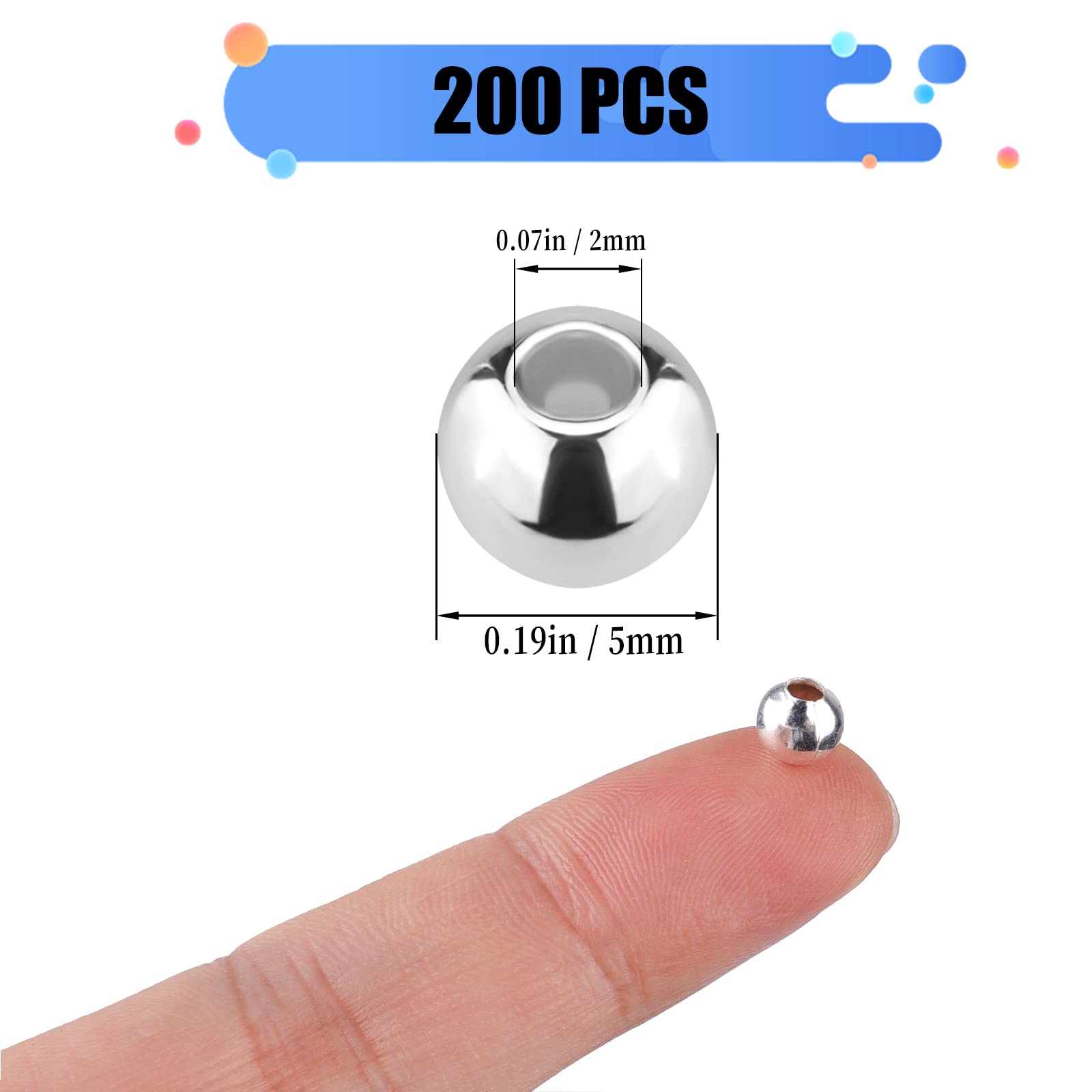 200 Perline Distanziali Argento 5mm - Perline Metallo Fai-da-te Per Gioielli, Foro 2mm - Foto 11
