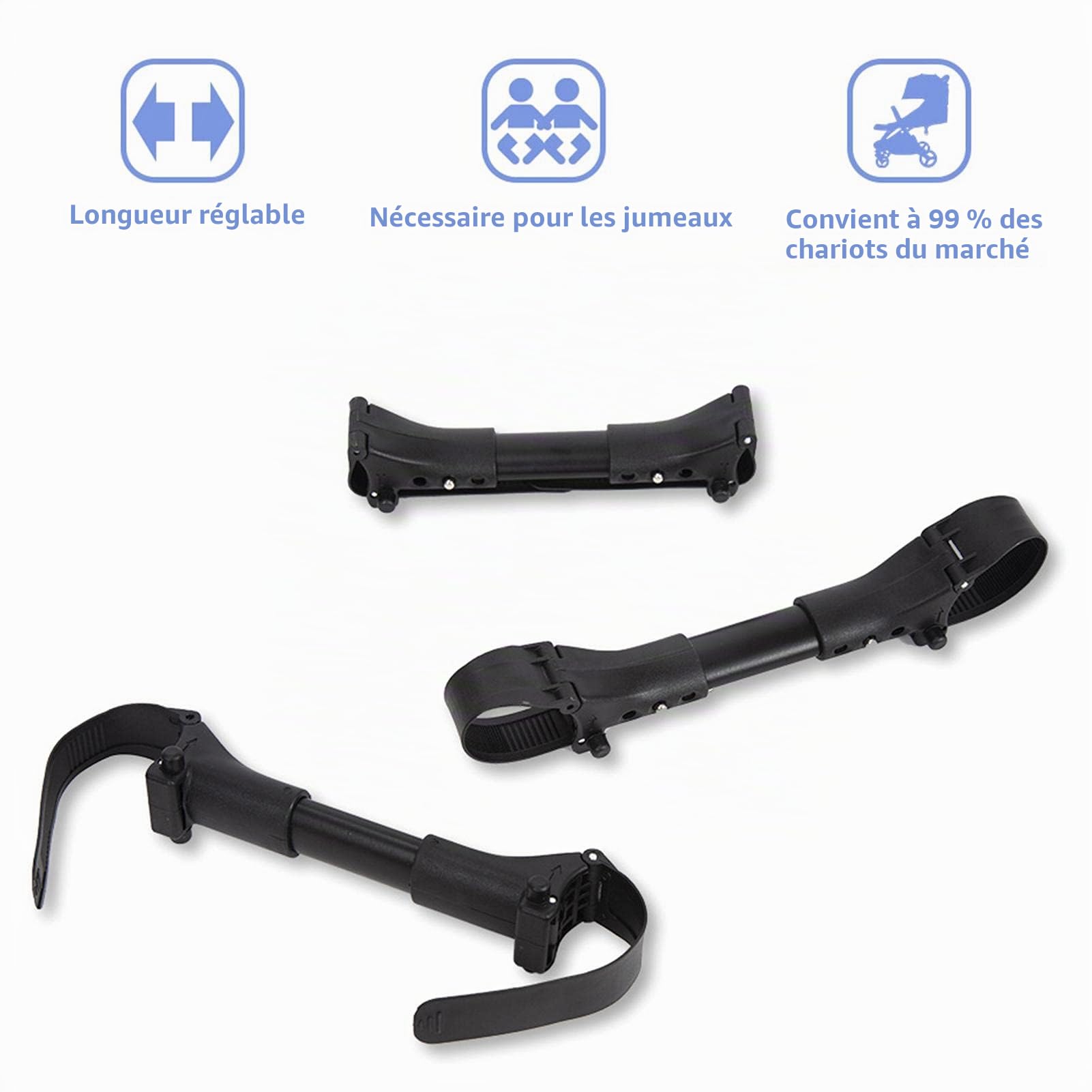 3 pièces Connecteur de Poussette, Deux Poussette, sécuritaires et universels pour Poussette, Attache Poussette, Sécurité Portable,Crochet pour Attache de Sécurité
