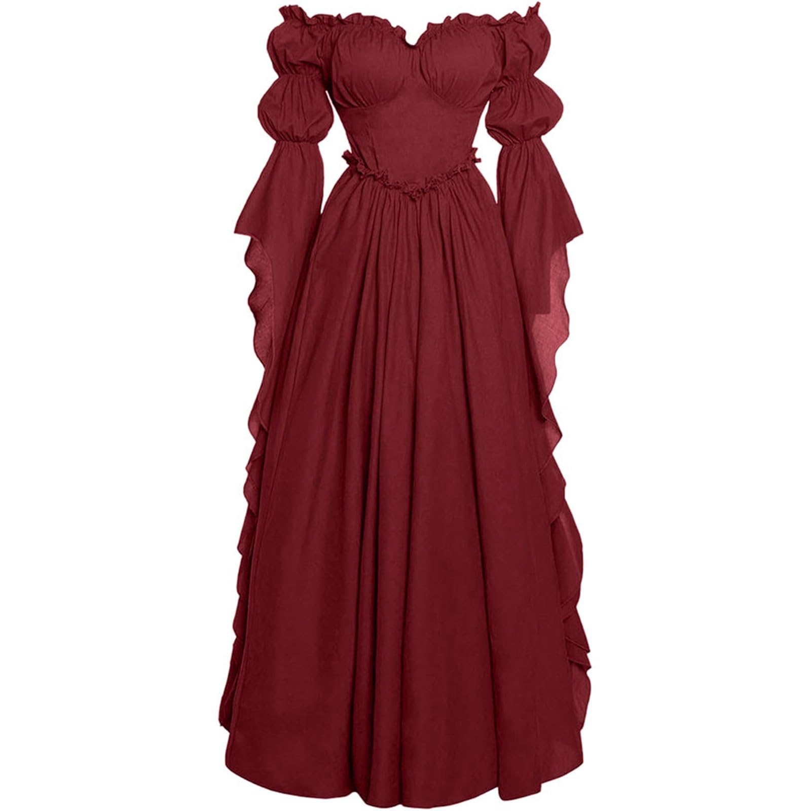 Vestido medieval para mujer con acabados de alta costura y mangas largas de caída fluida 3