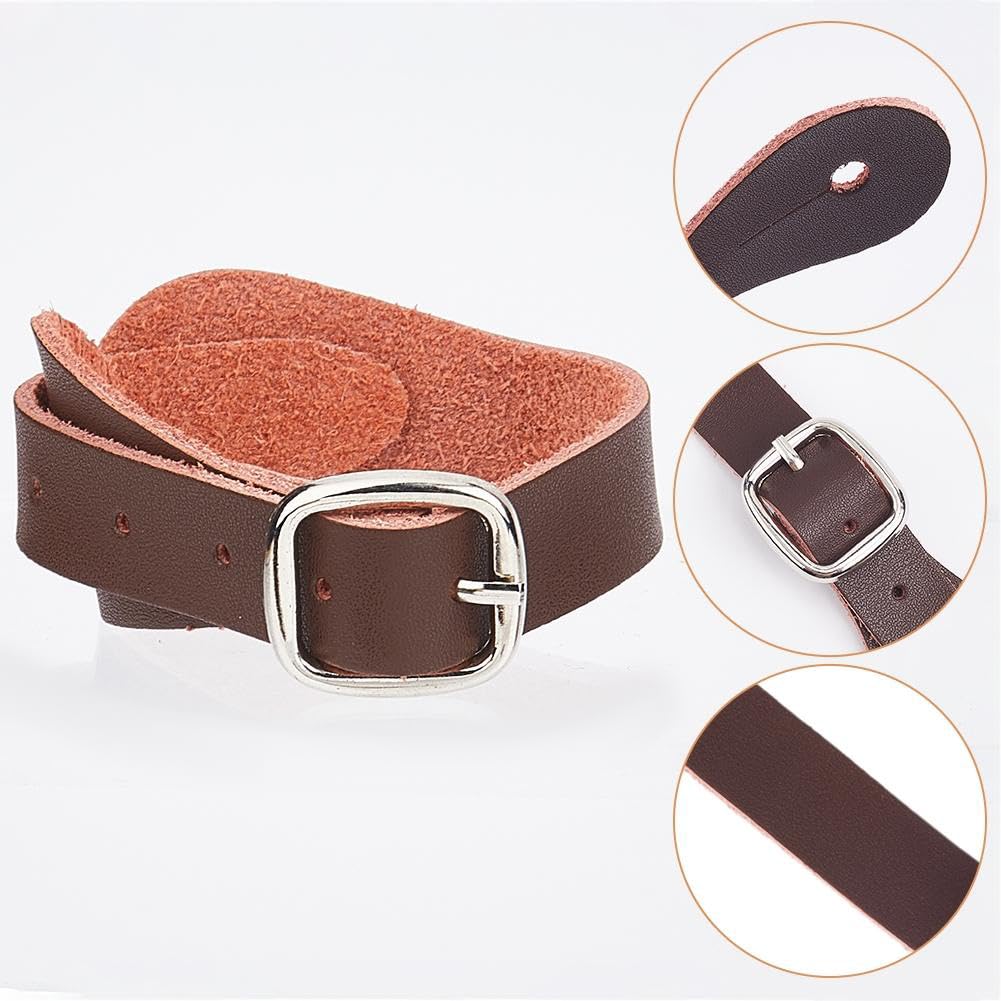 GORGECRAFT 4pz Cinturini Speroni in Vera Pelle Cocco Marrone con Lacci Scarpe con Tacco Alto Cinturini Scarpe alla Caviglia con Fibbia Staccabile Cintura Regolabile Stivali da Cowboy Western A Strato