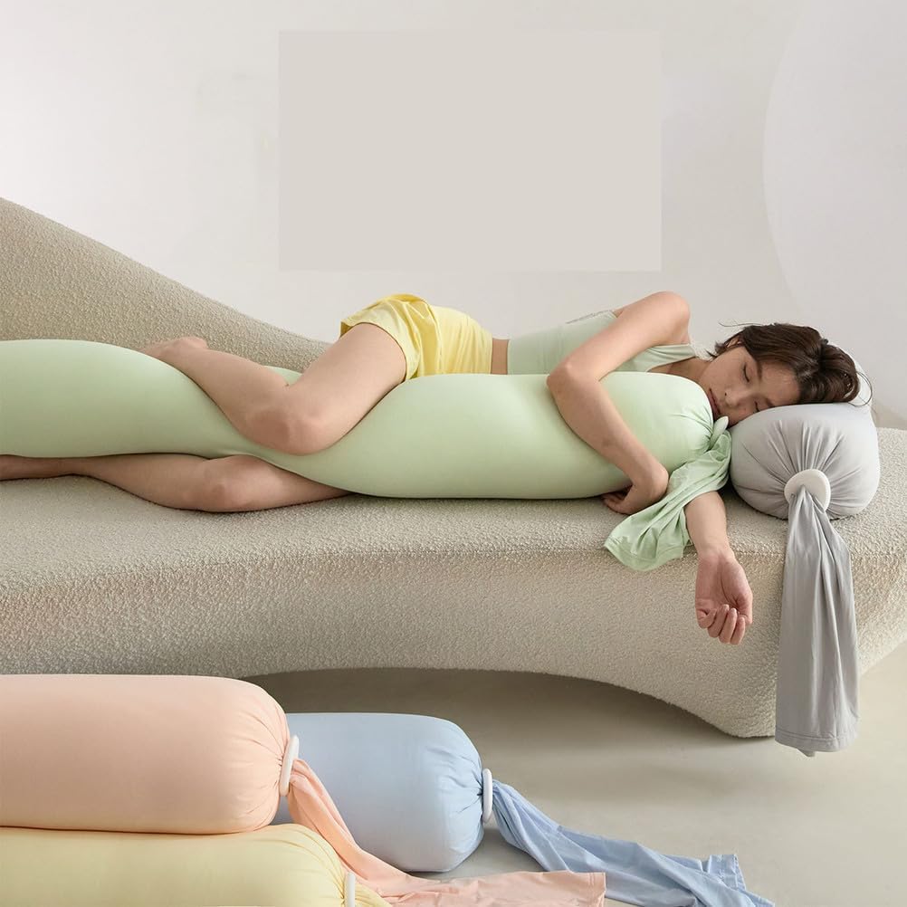 Body Pillow for Adults, Full Bodypilllow for Sleeping, Long Round Cervical Pillow, Bolster Pillow, Side Sleeper Bodypillow with Cover Comfort Pregnancy Maternity Soft Support,Gray,L