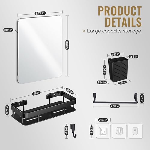 Miniatura 4 de Espejo de ducha a prueba de niebla, sin niebla para afeitar, espejo de afeitado sin niebla con juego de organizador de ducha, espejo de pared