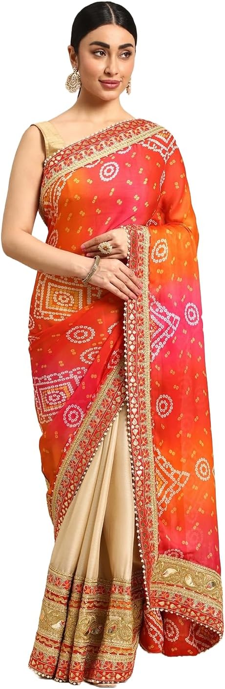 Pandadi SareeWomen's Elegance Chiffon Bandhani Saree with Heavy Lehenga Design