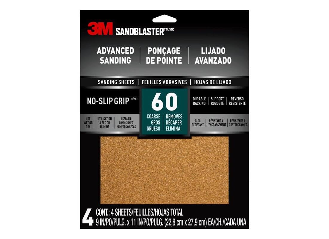 3M 20060-G-4 Sandpaper with No-Slip Grip, 11" x 9"