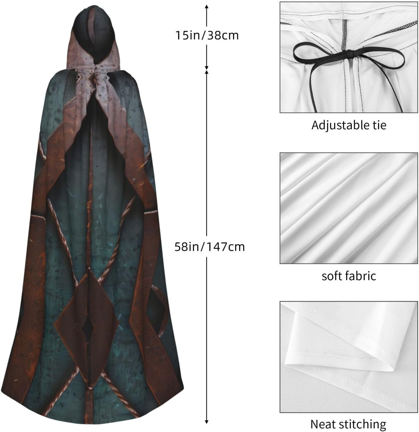 iron wire Patterned hooded cape, robe Cosplay costume for men and women, Halloween adult role play costume