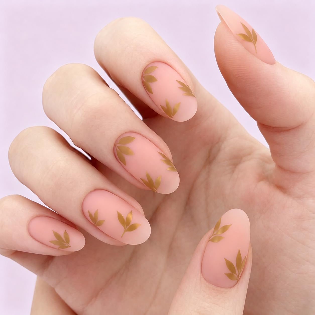24 Pcs Gold Maple Leaf Almond Shape Fake Nails Kit with Glossy Finish, Medium Nail Extensions for Women, Reusable Full Cover Stick On Nails with Adhesive Tabs (B)-image-16