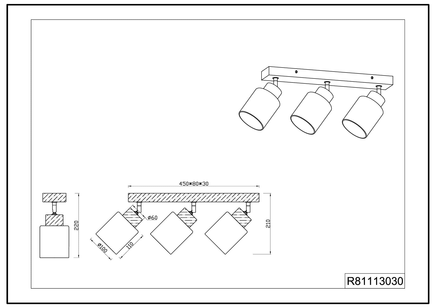 Reality, Faretto, Assam 3xE14, max.25,0 W Vetro, Bianco, Finitura: Legno naturale, Naturale L:45,0cm, L:10,0cm, A:21,0cm Montaggio sia a parete che a s,IP20,Senza illuminante