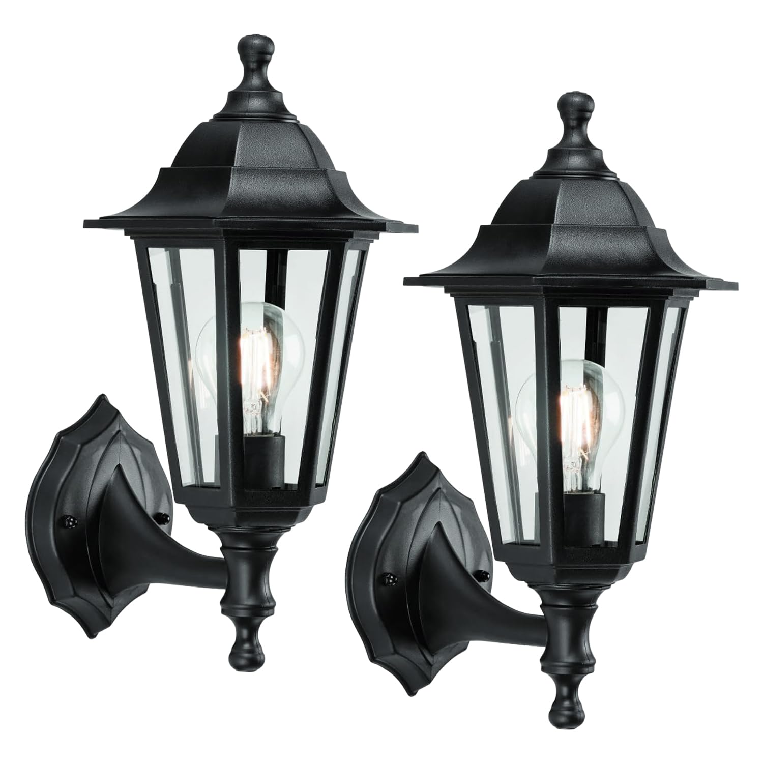 National Lighting Mayflower Traditional Style Black Outdoor Garden Security Porch Weatherproof Wall Light Lantern IP44 Rated Reversible - 2 Pack