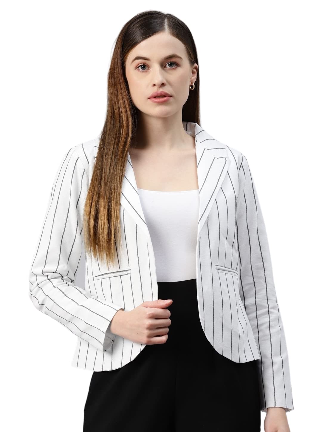 Women White & Black Striped Open Front Blaze