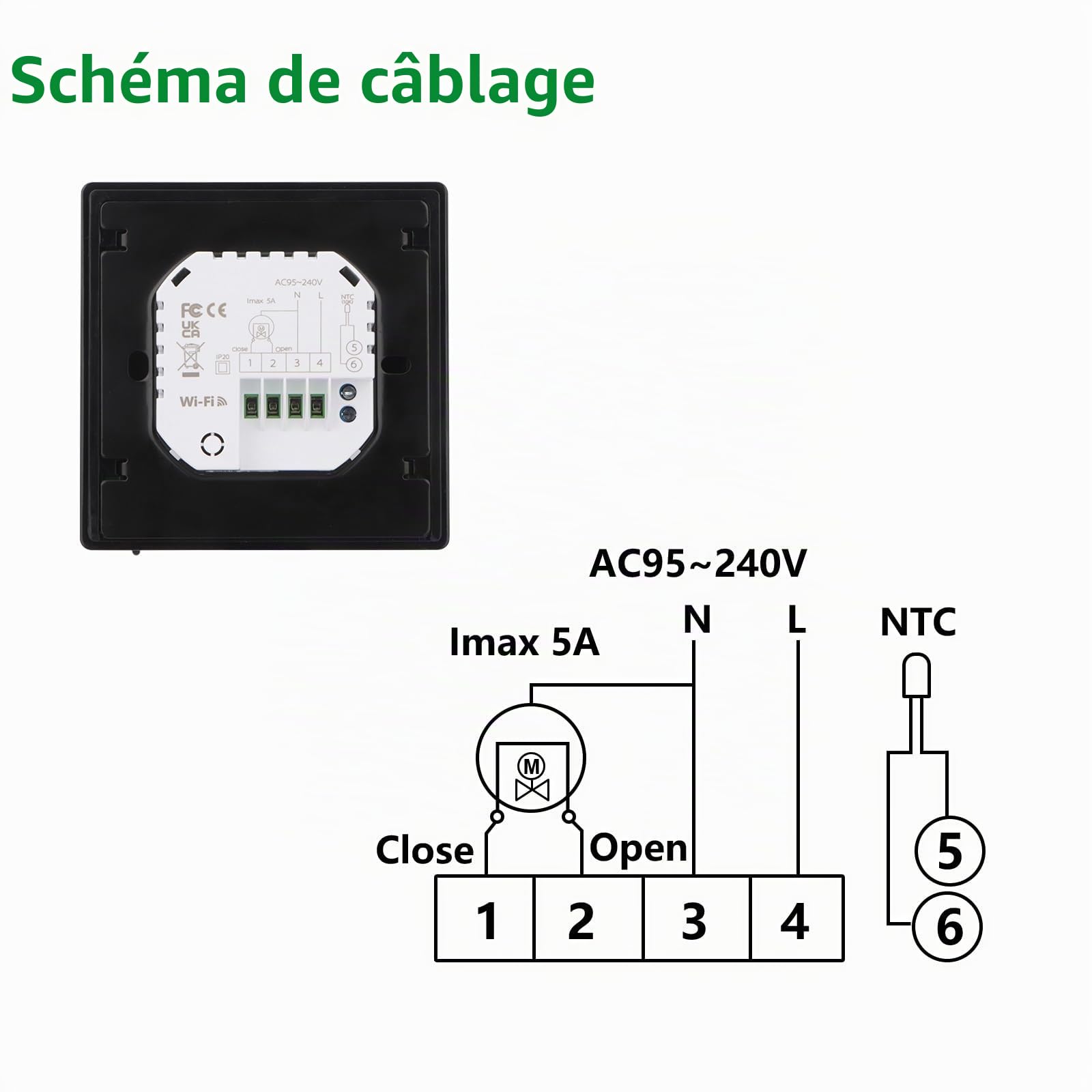 Wengart Thermostat WiFi eWelink - Spécial Plancher Chauffant Hydraulique (3A) - Compatible Boîtier Rond 60mm - Contrôle Actionneur NC/NO - Programmable, Compatible Alexa & Google Home - BHT006