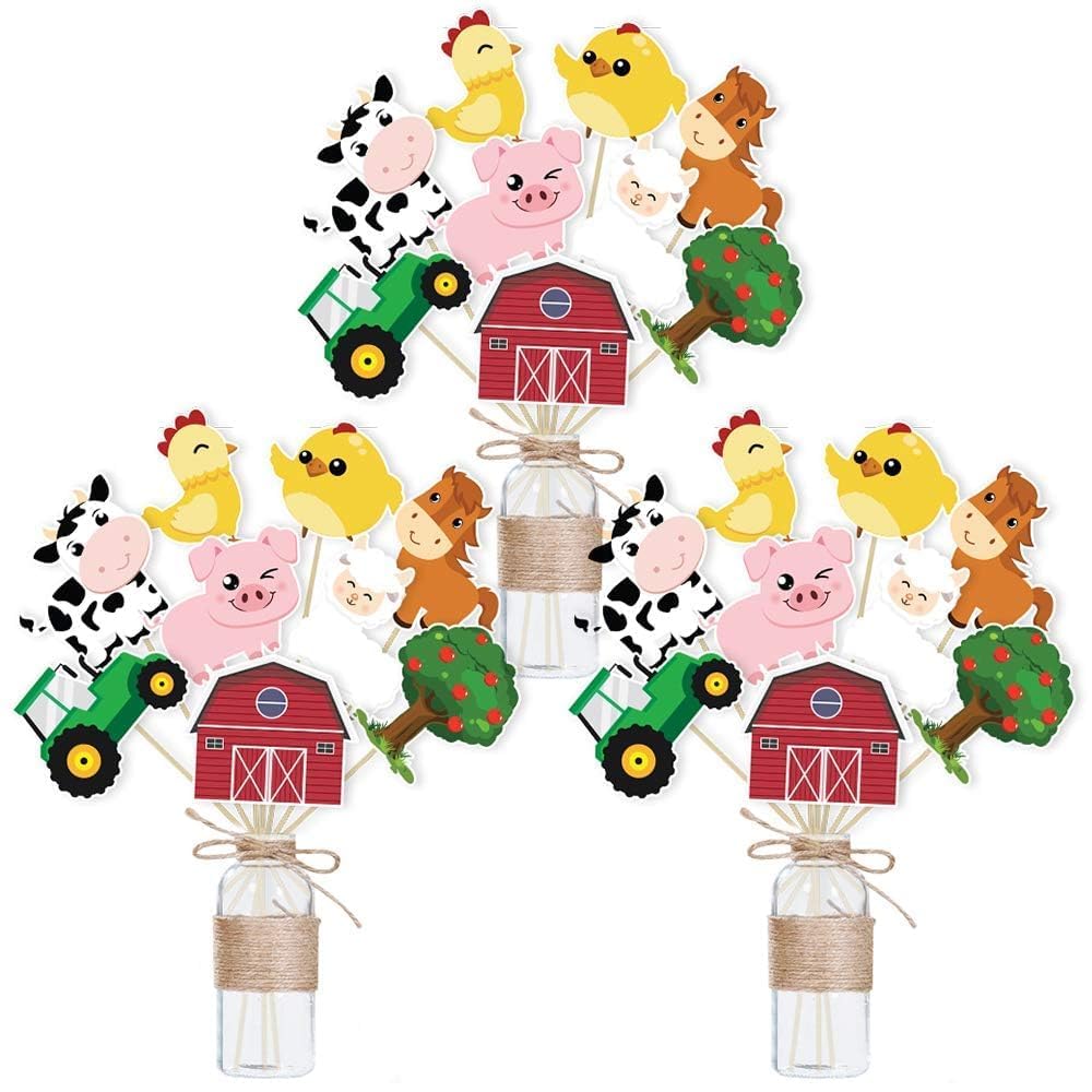 WERNNSAI 27PCS Farm Party Centerpieces Sticks - Farm Birthday Party Decorations for Kids Girls Farm Animals Tractor Birthday Party Supplies Table Toppers Barnyard Cutouts Farm Party Decors