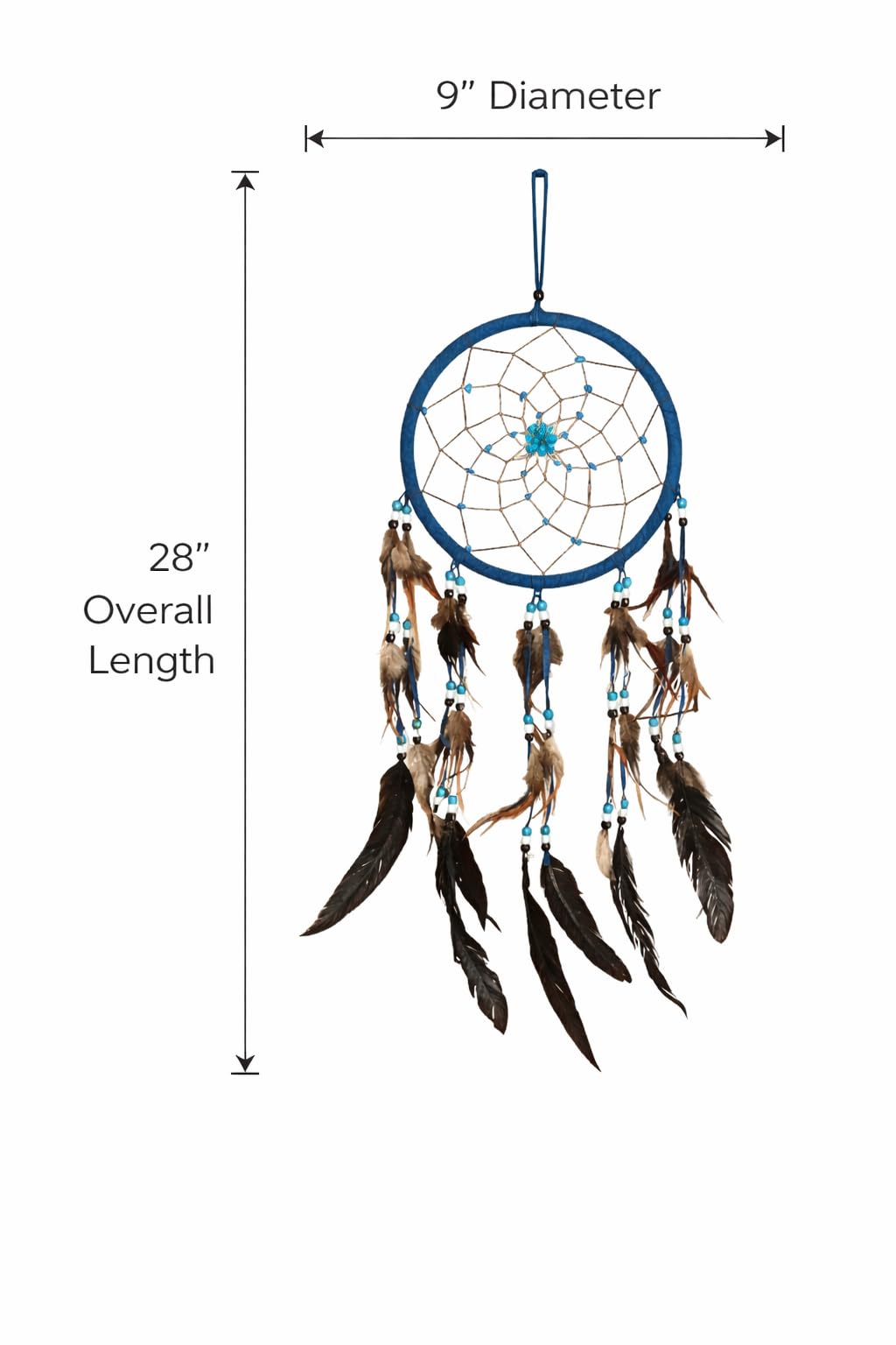 OMA acchiappasogni Dreamcatcher – Fatto a Mano, di Grandi Dimensioni – Lunghezza 71,1 cm x Diametro 22,9 cm Marca Turquoise Suede