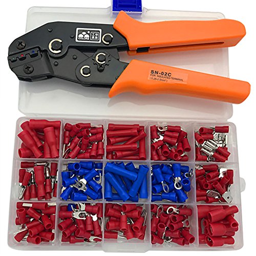 NUZAMAS Insulated Terminal Ratcheting Ferrule Crimper Plier Crimping Cable Capacity 0.25-2.5mm² AWG 23-13 Includes 240 terminals Connectors