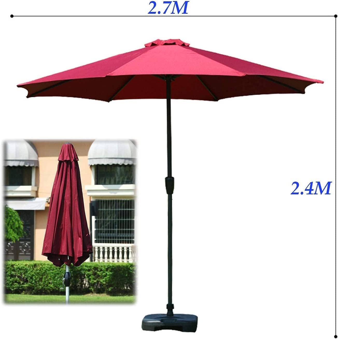 Parasol ?2.7m / 8.8ft Round Parasol Umbrella, Outdoor Garden Patio Umbrellas, Sun Protection Waterproof, Wine Red, Dark Green, Khaki, White - Multi Color Options, Without Base ()