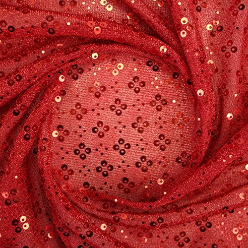 ALMACENES CASA ANGEL Tela DE Punto LAMÉ con PATRÓN DE Lentejuelas AL Corte, Serie Carmen, Ancho 150cm (Rojo, 1)