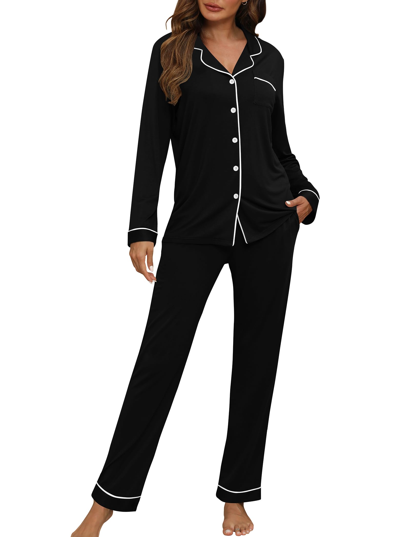 HNG Women Pajama Set Long Sleeve Sleepwear Fashion Night Wear