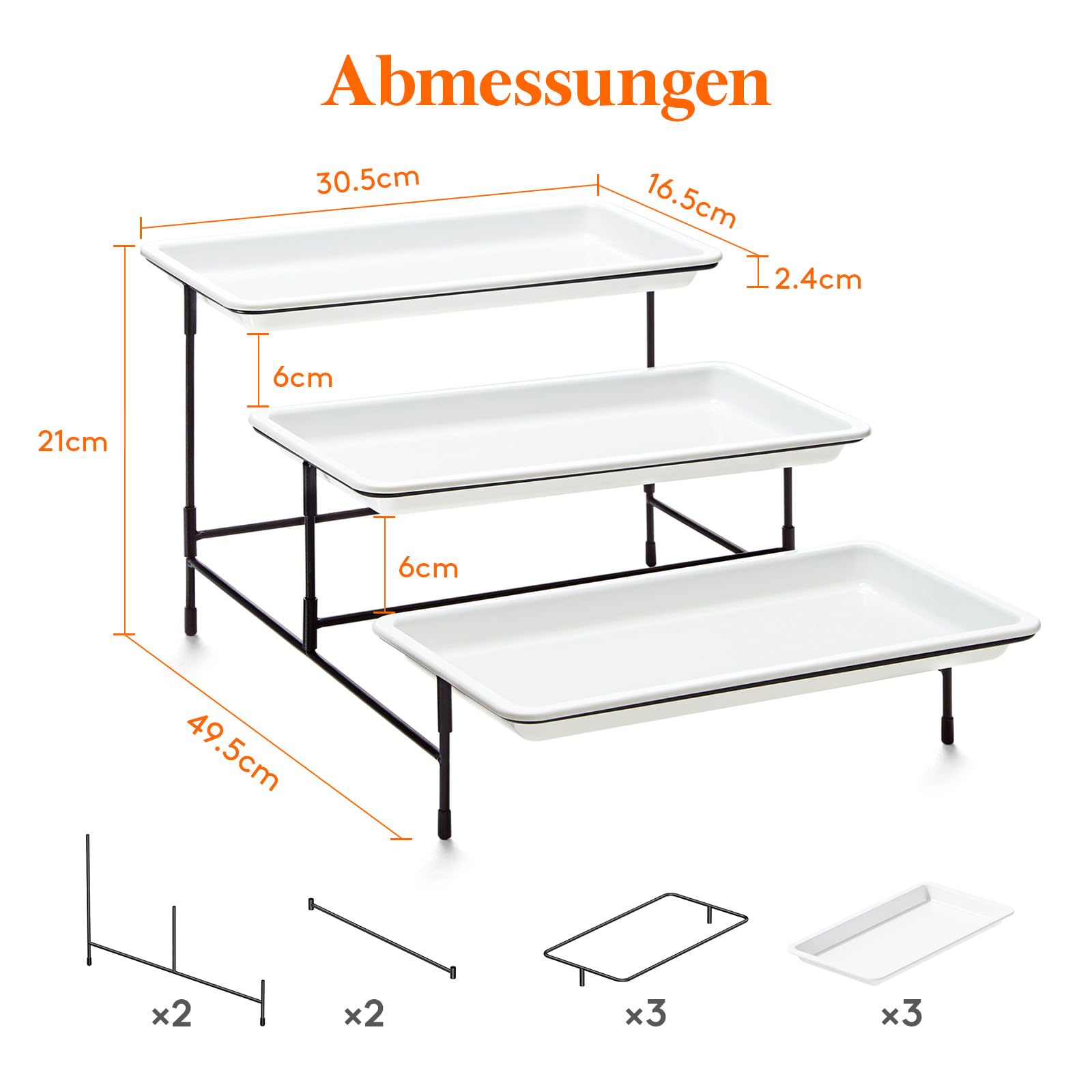 Lifewit Etagere 3 Etagen mit 30 x 17 cm Kunststoff Servierplatte, 3-stufiges Tablett Serviertablett Servierteller mit Klappbarer Schwarzem Metallregal, Buffet Party Zubehör für Gemüse/Obst/Kekse/Torte