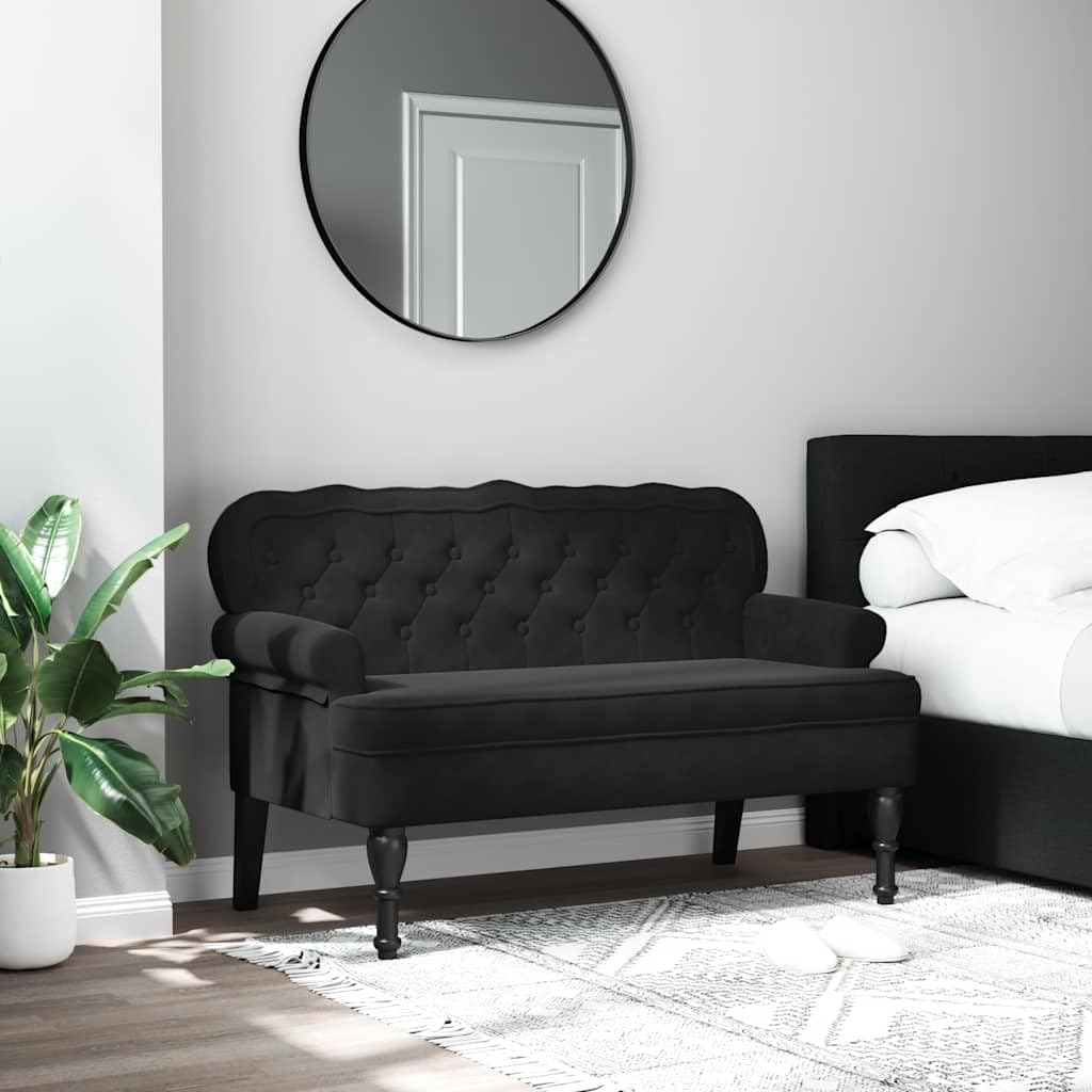 Banco de terciopelo negro con respaldo 119,5 x 64,5 x 75 cm