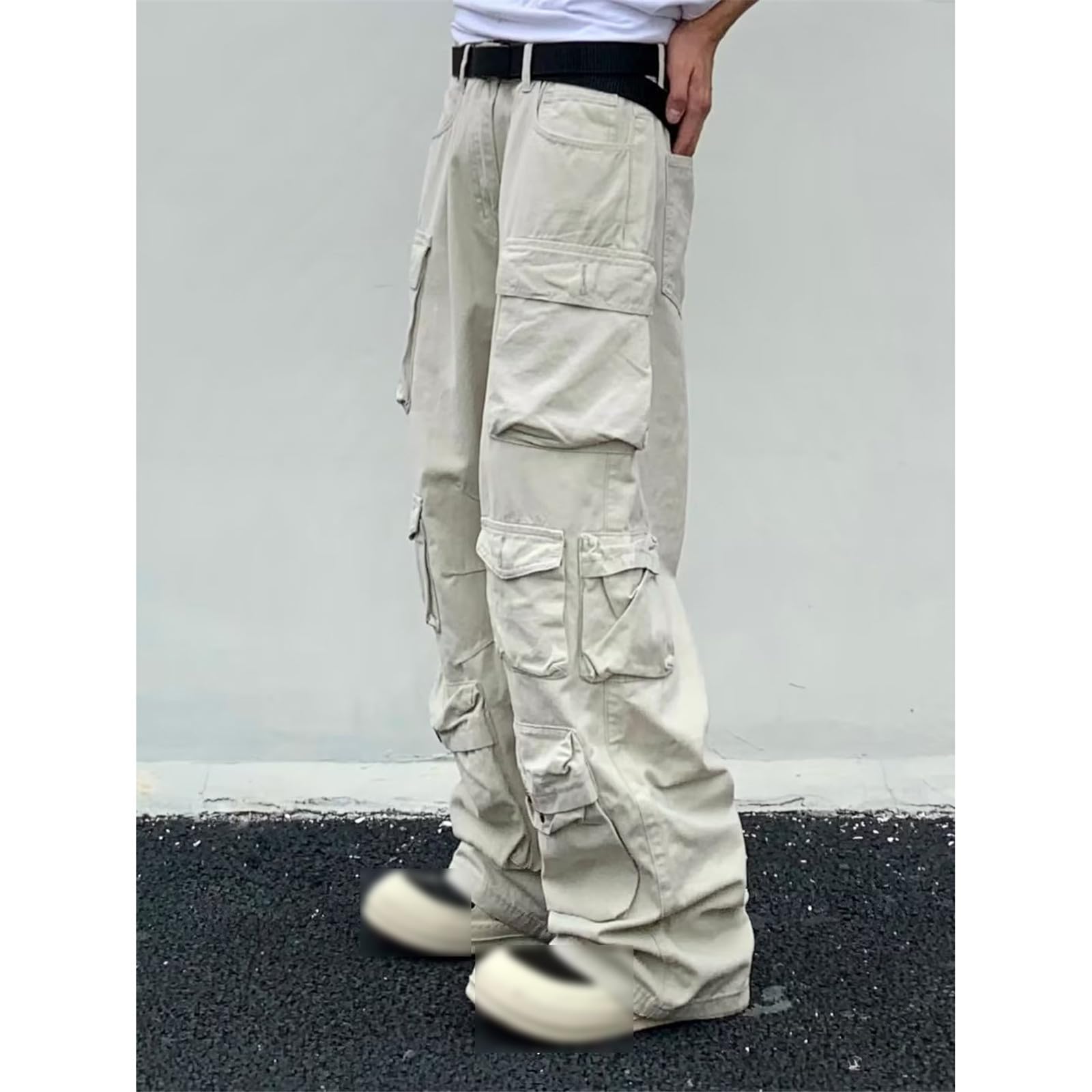 Pantaloni cargo per gli uomini Popolare Riso Bianco Multi-Tasche Tuta Uomo Allentato Pantaloni Casual Dritti Pantaloni