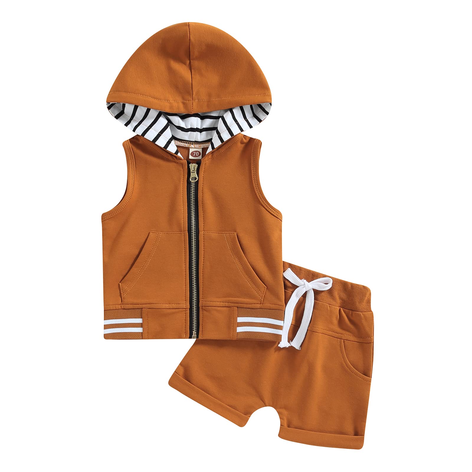 One opening Baby Boy Clothes Summer Outfit Hoodie Tank Sweatshirt Tees Shorts Set 3 6 12 18 Months Infant Boys Outfit (Zip-Brown, 18-24 Months)