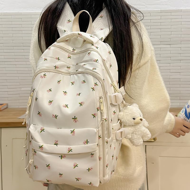 Coquette Backpack Pink Large Bookbag Aesthetic Cute Kawaii Daypack for Travel Daily Use with Doll3