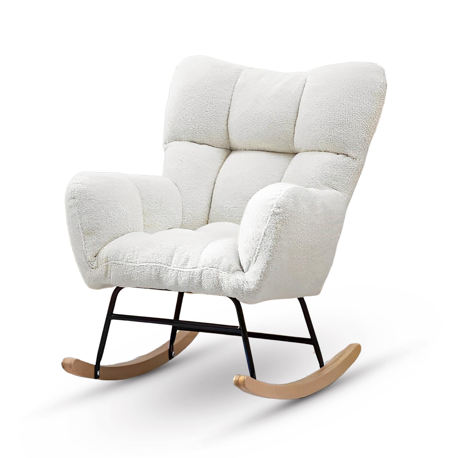 Nursery Rocking Chair Accent Chair Padded Seat with High Backrest Armchair ，Comfortable upholstered Chair, Leisure Sofa Chair for Living Room Bedroom Offices