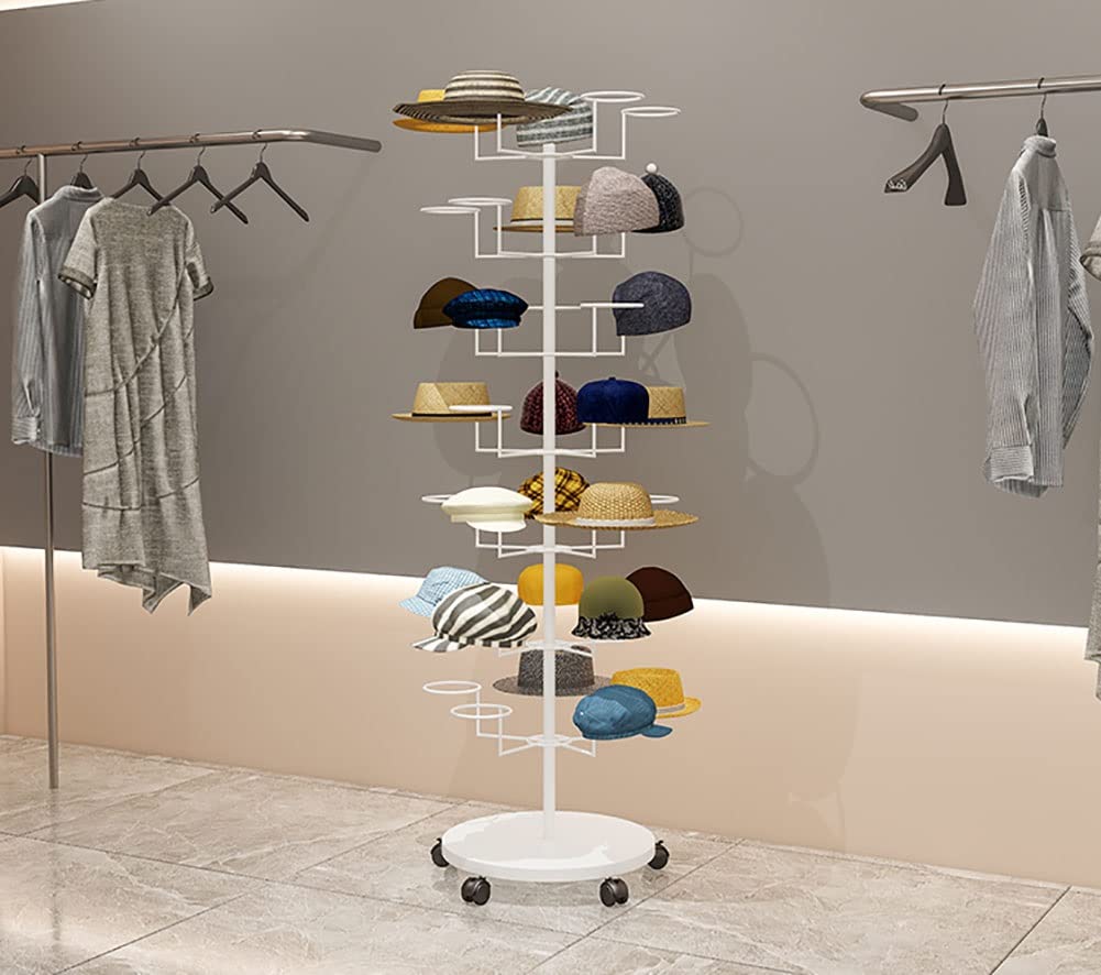 Colgador Gorras, Estante de exhibición de sombreros con ruedas de gran capacidad, organizador de sombreros de pie para gorras de béisbol, sombreros de vaquero y pelucas, estante de almacenamiento para