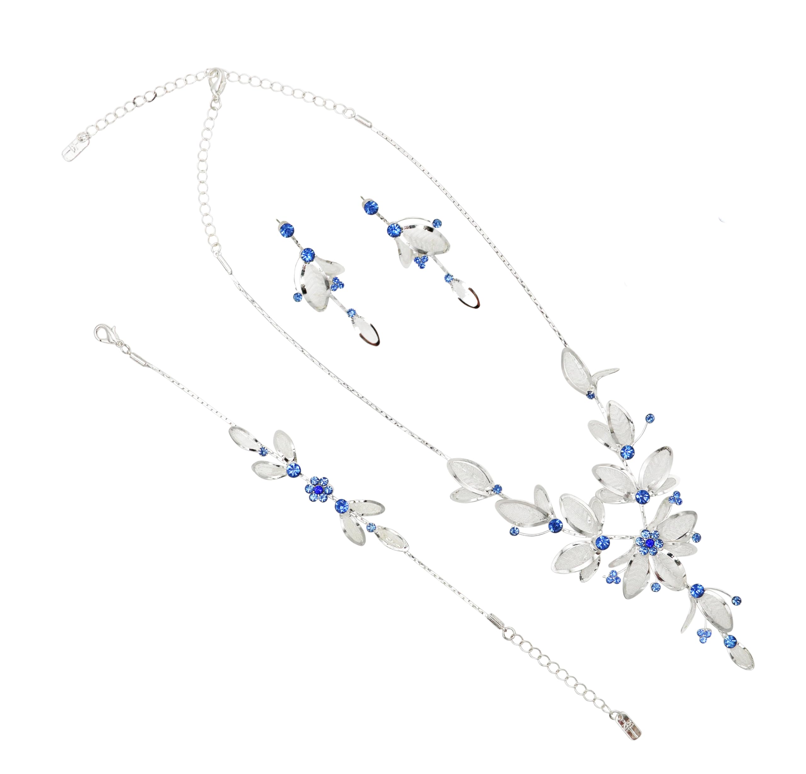 Rosemarie Collections Set di gioielli da donna in 3 pezzi con strass e maglia metallica floreale con collana e orecchini, Metallo Vetro, Cristallo