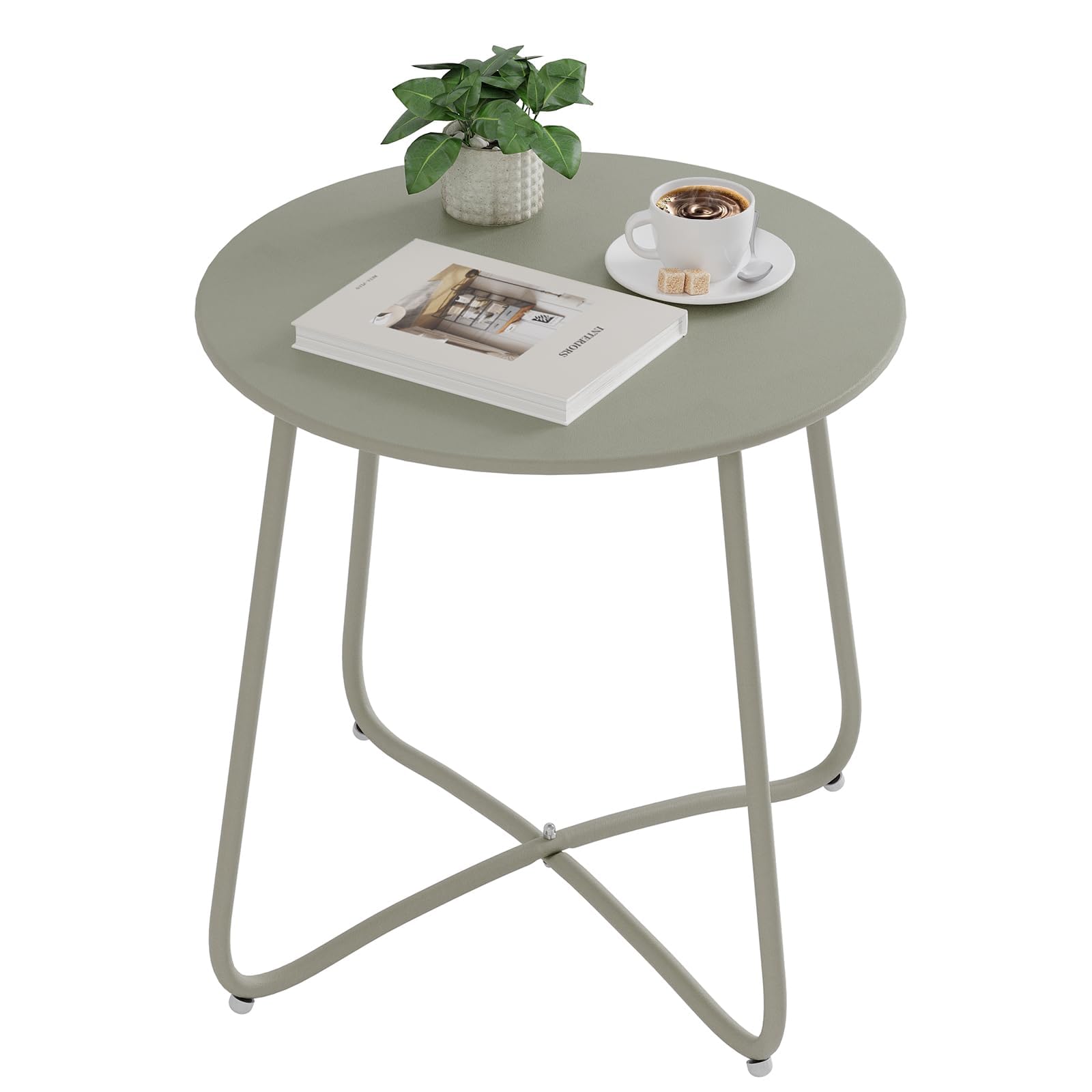 eSituro Beistelltisch rund, Balkontisch Gartentisch, Kaffeetisch Couchtisch Sofatisch Wohnzimmertisch, Kleiner Tisch für Wohnzimmer Balkon Terrasse Garten, aus Metall, φ45xH45 cm, Grau