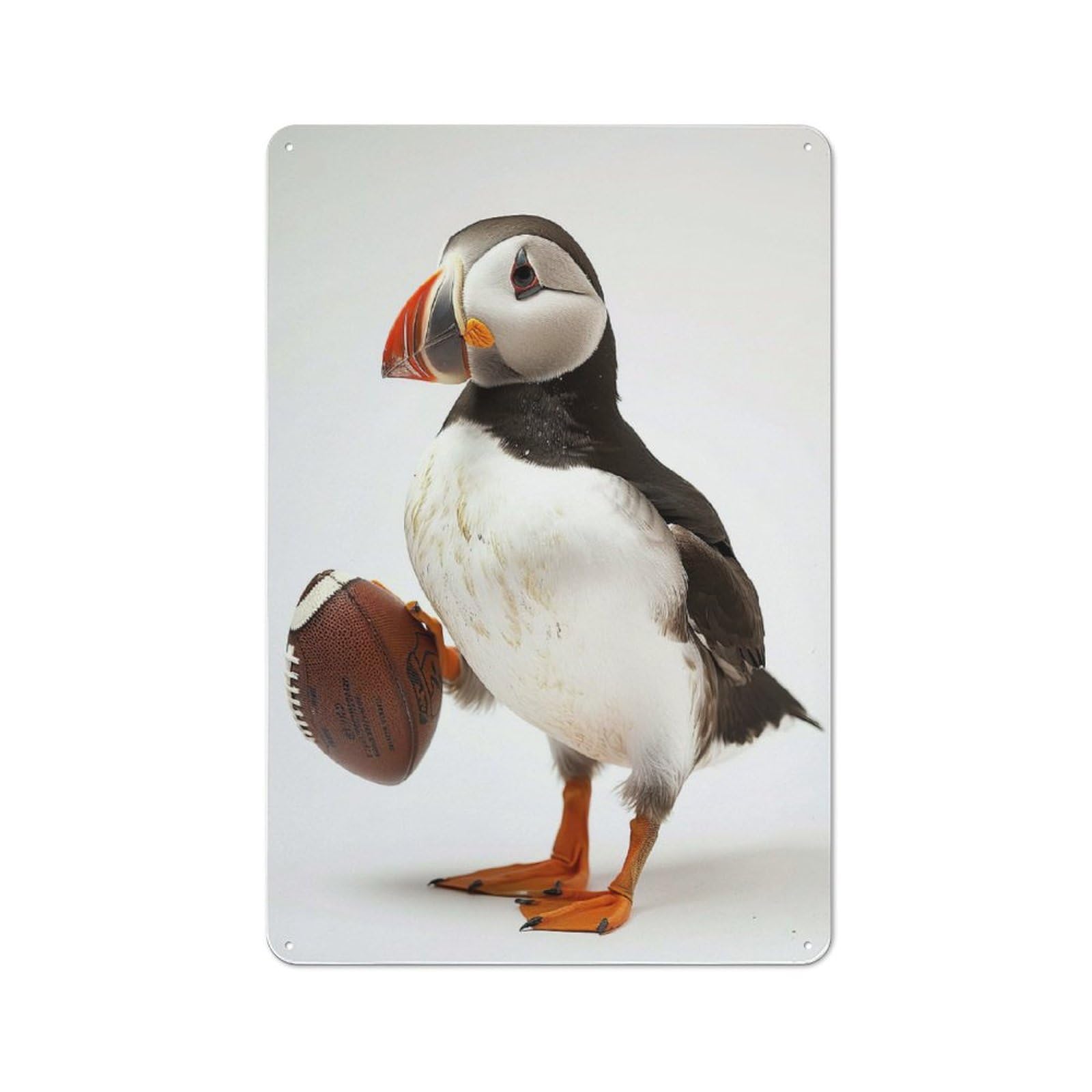 Junmoney Style-7 Puffin Holding Football Tin Sign 30X20cm For Home Bar Wall, Vintage Wall Decor, For Garage, Workshop And Man Cave Decoration