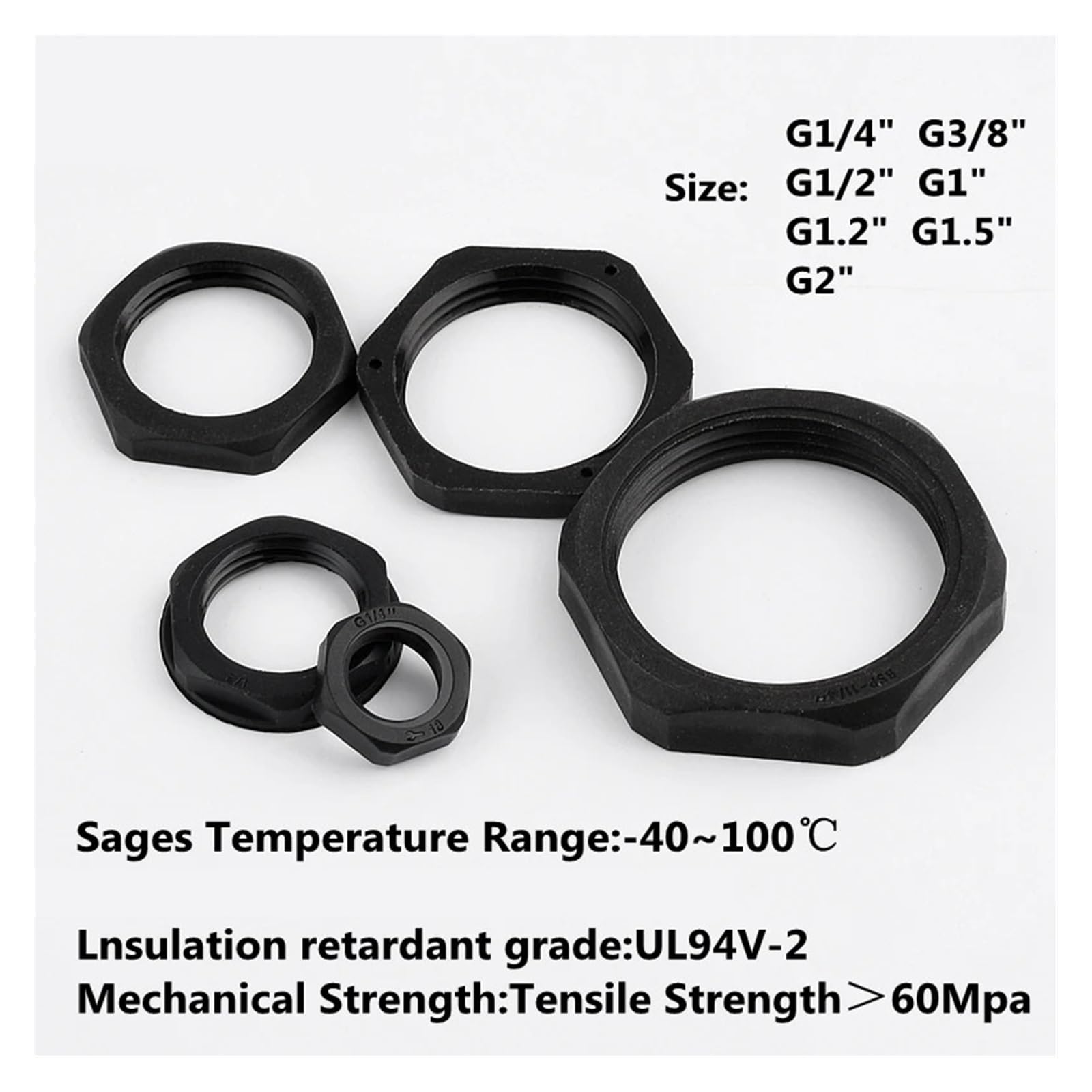 3-20 schwarze Nylon-Sechskantmuttern G-Gewinde 1/4 "3/8" 1/2 "3/4" 1 "1,2" 1,5 "2" Befestigungsstandardteile Wasserrohrverbindung(G2 inch,20pcs)