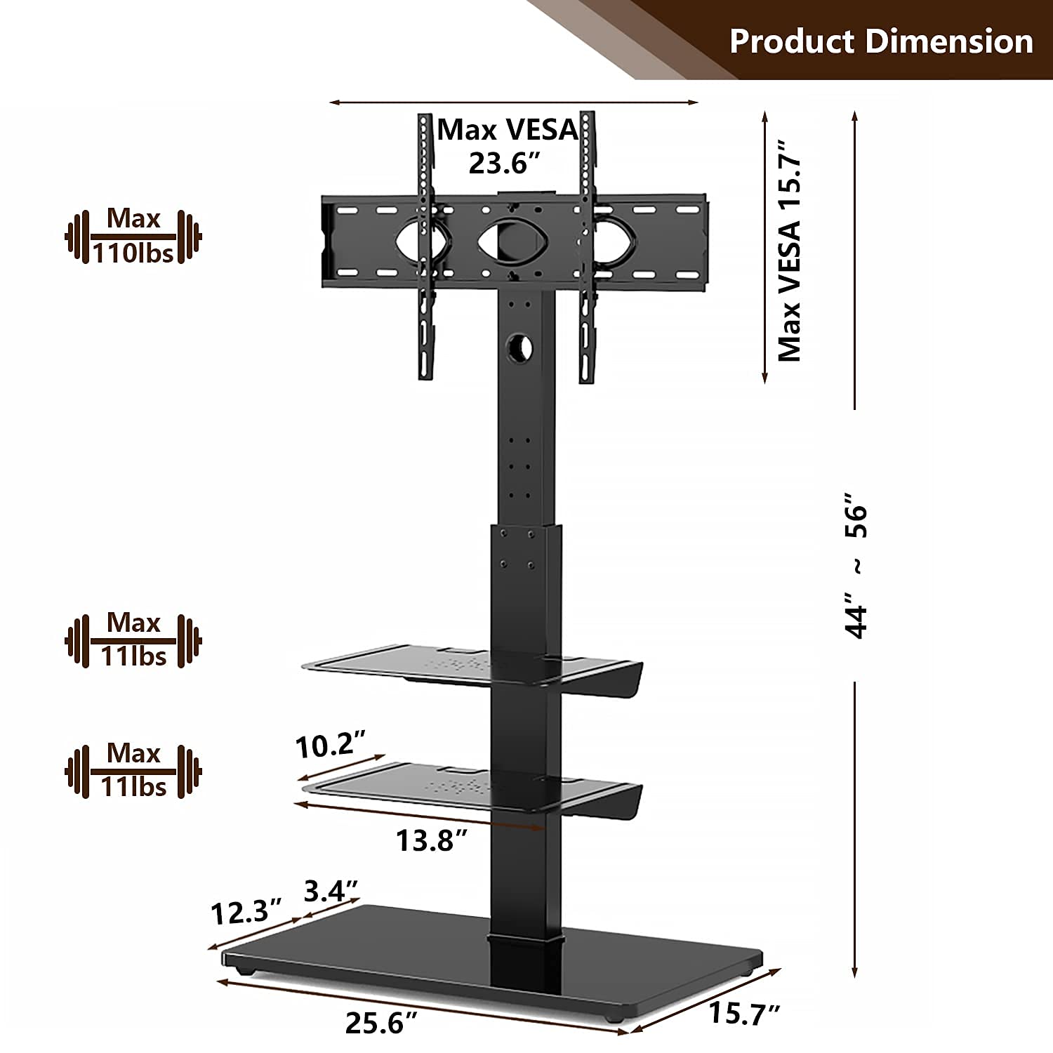 TAVR Swivel TV Stand Mount for 32 to 65 inch TV Stand, Tall tv Stand with Adjustable Shelf,tv