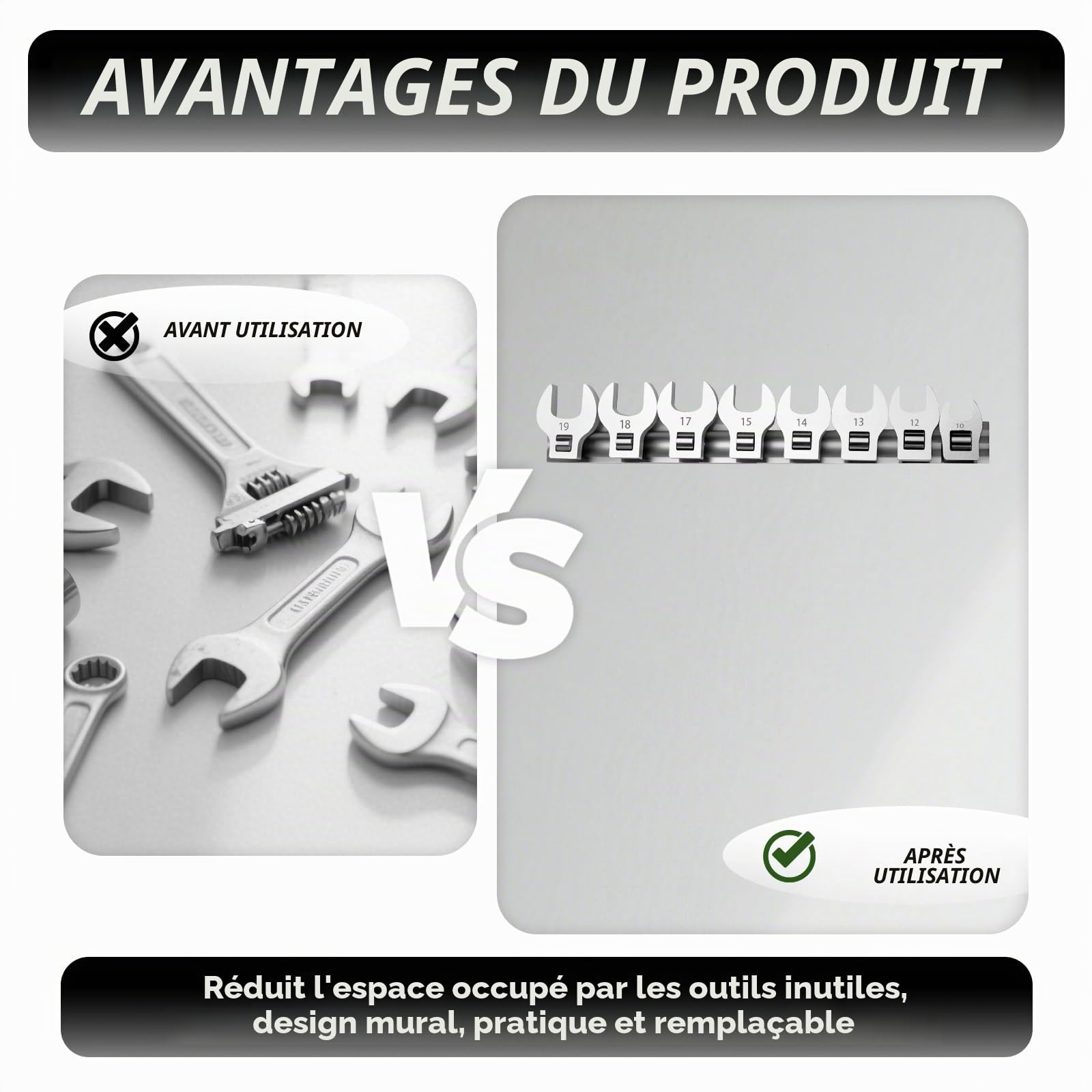 Jeu de Clef Plate, 8 Pièces Métriques Jeu de Clés à Extrémité Ouverte 10-19 mm Métal Jeu de Clés Mixtes pour Réparation Automobile