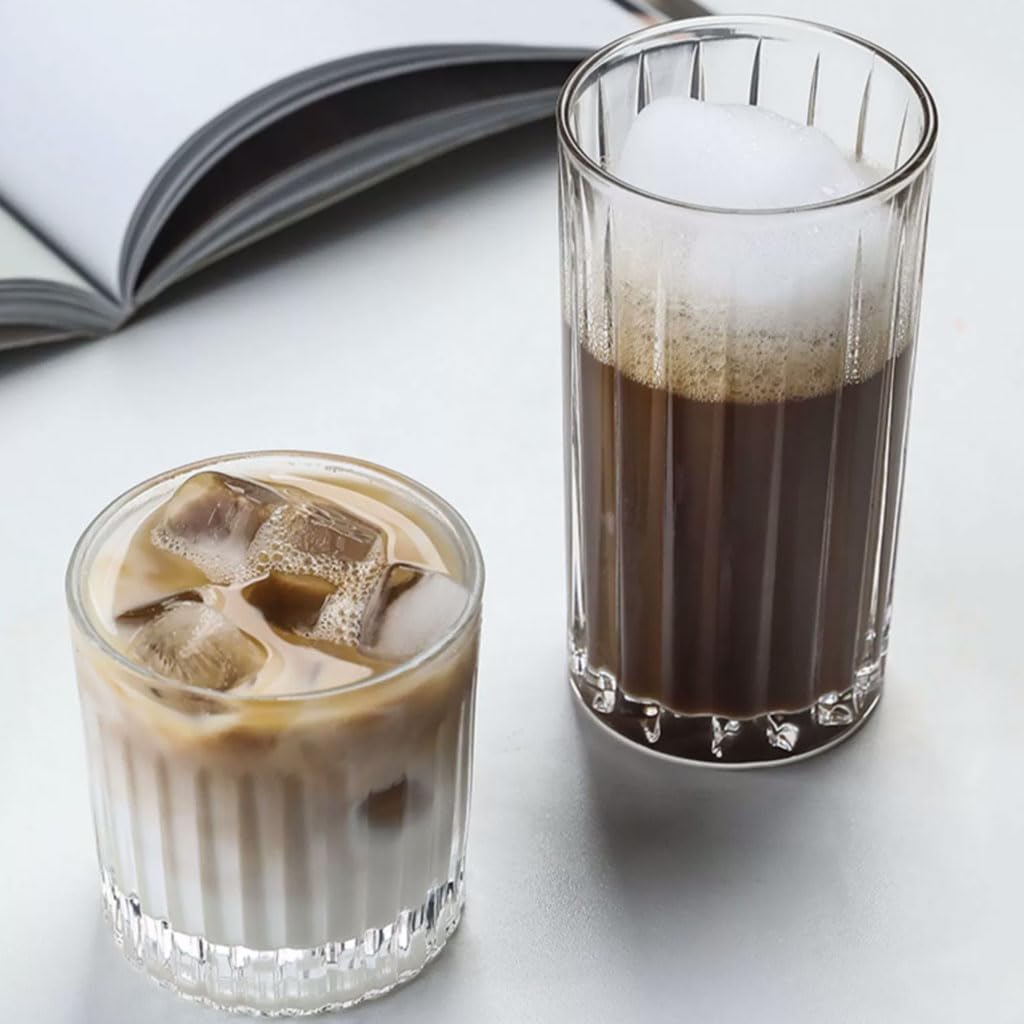 Exquisite Retro Glassware Striped Clear Glass Cup ice Coffee Glasses Home Drinking Cup Juice Tea Mug Cocktail Glasses Reusable Practical