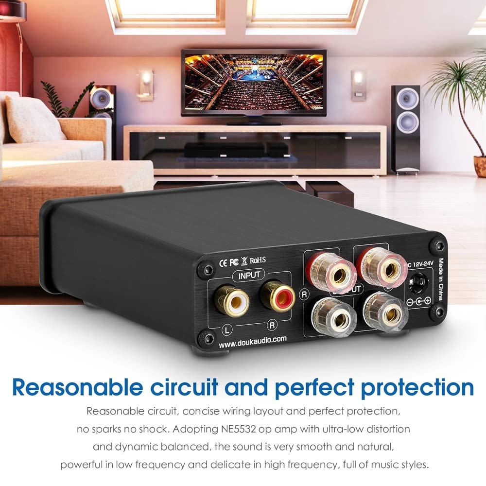 DLOETT Mini Amplificateur d'alimentation numérique HiFi Stéréo 2.0 Channel Classe D Amplificateur audio de bureau domestique 100W+100W